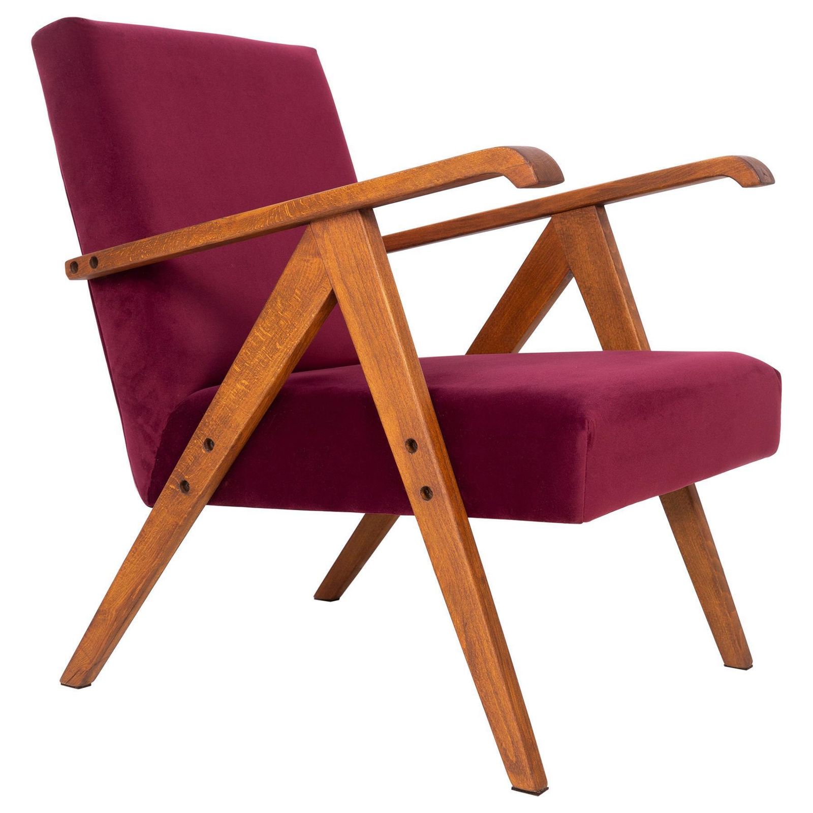 Mid Century Bordeauxrode Fluwelen Var Fauteuil, Europa, Jaren 1960