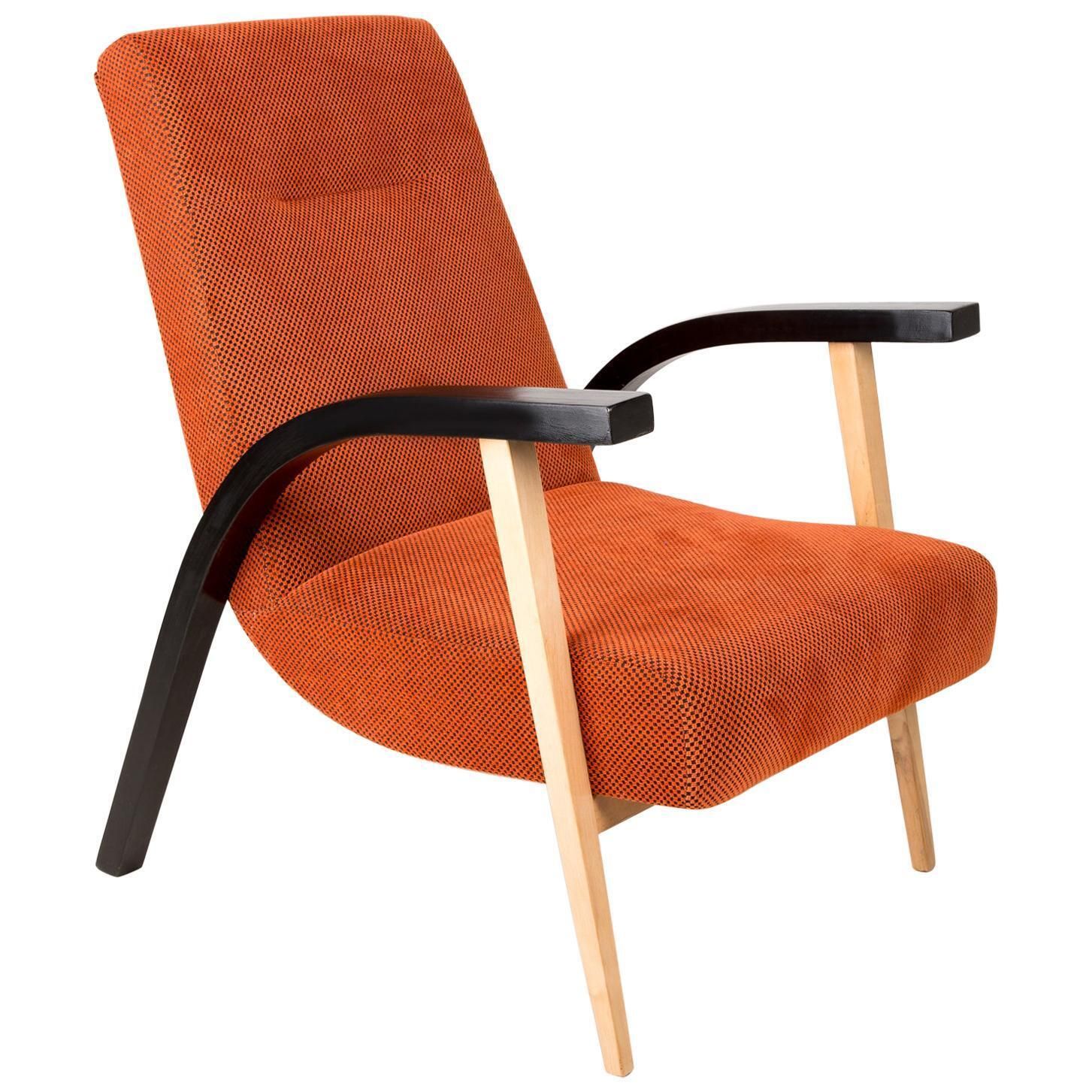 20th Century Unique Armchair, Orange Velvet, Lejkowski Lesniewski, 1970s, Poland photo furniture