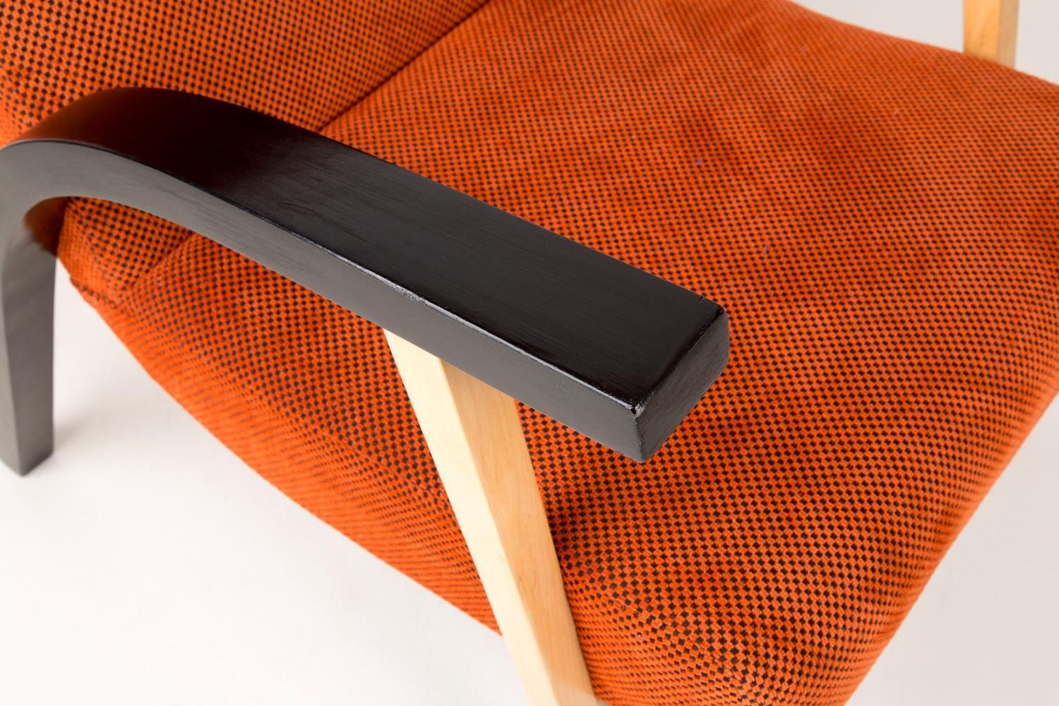 20th Century Unique Armchair, Orange Velvet, Lejkowski Lesniewski, 1970s, Poland photo for sale