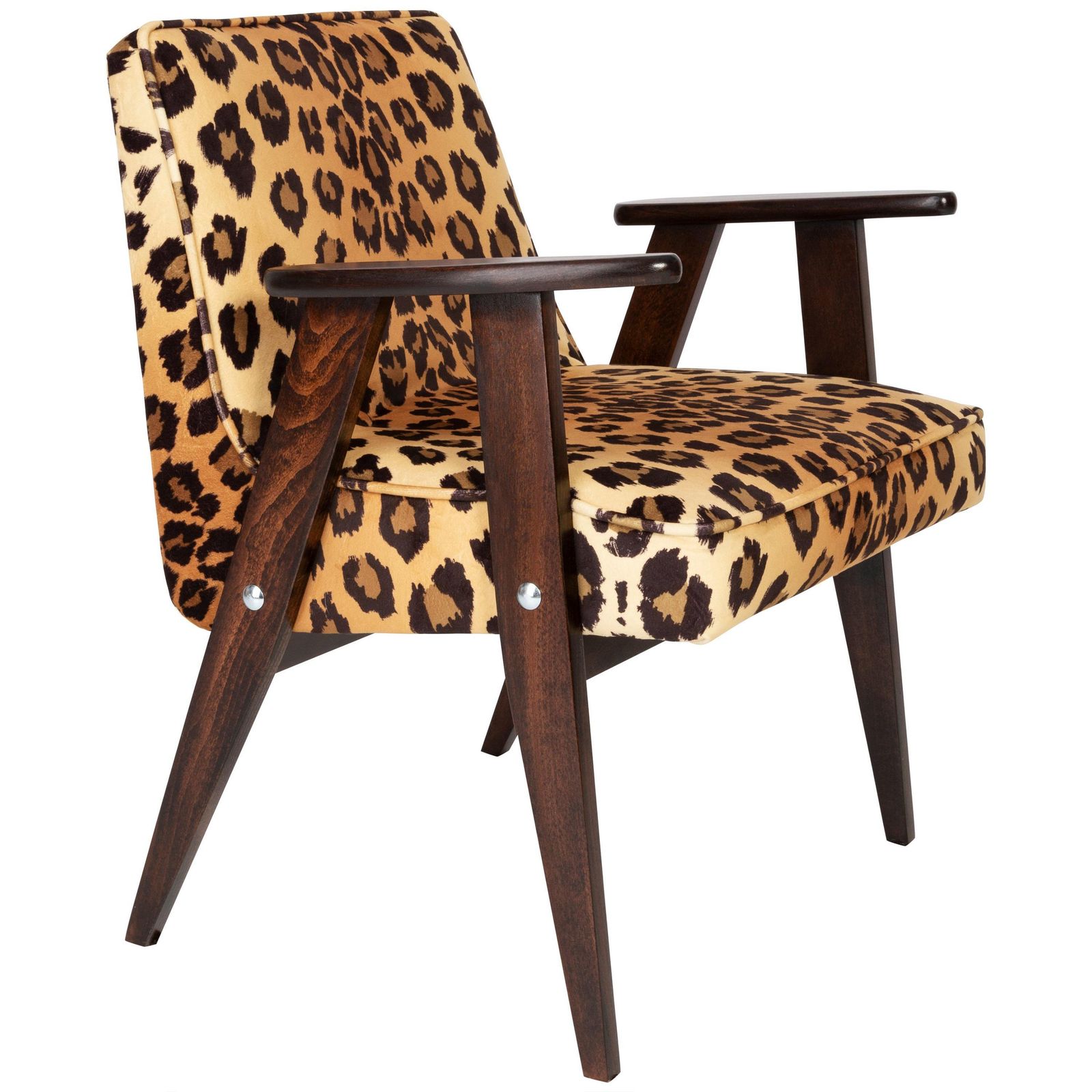 Midcentury 366 Armchair In Leopard Print Velvet, Jozef Chierowski, 1960s