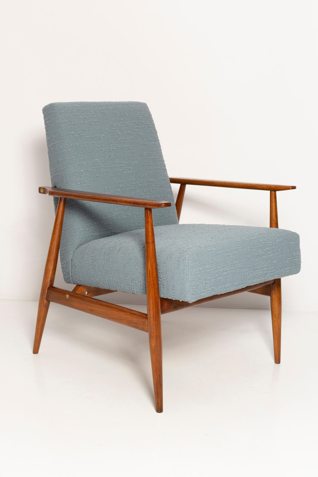Mid Century Gray Blue Boucle Dante Armchair, H. Lis, 1960s photo furniture