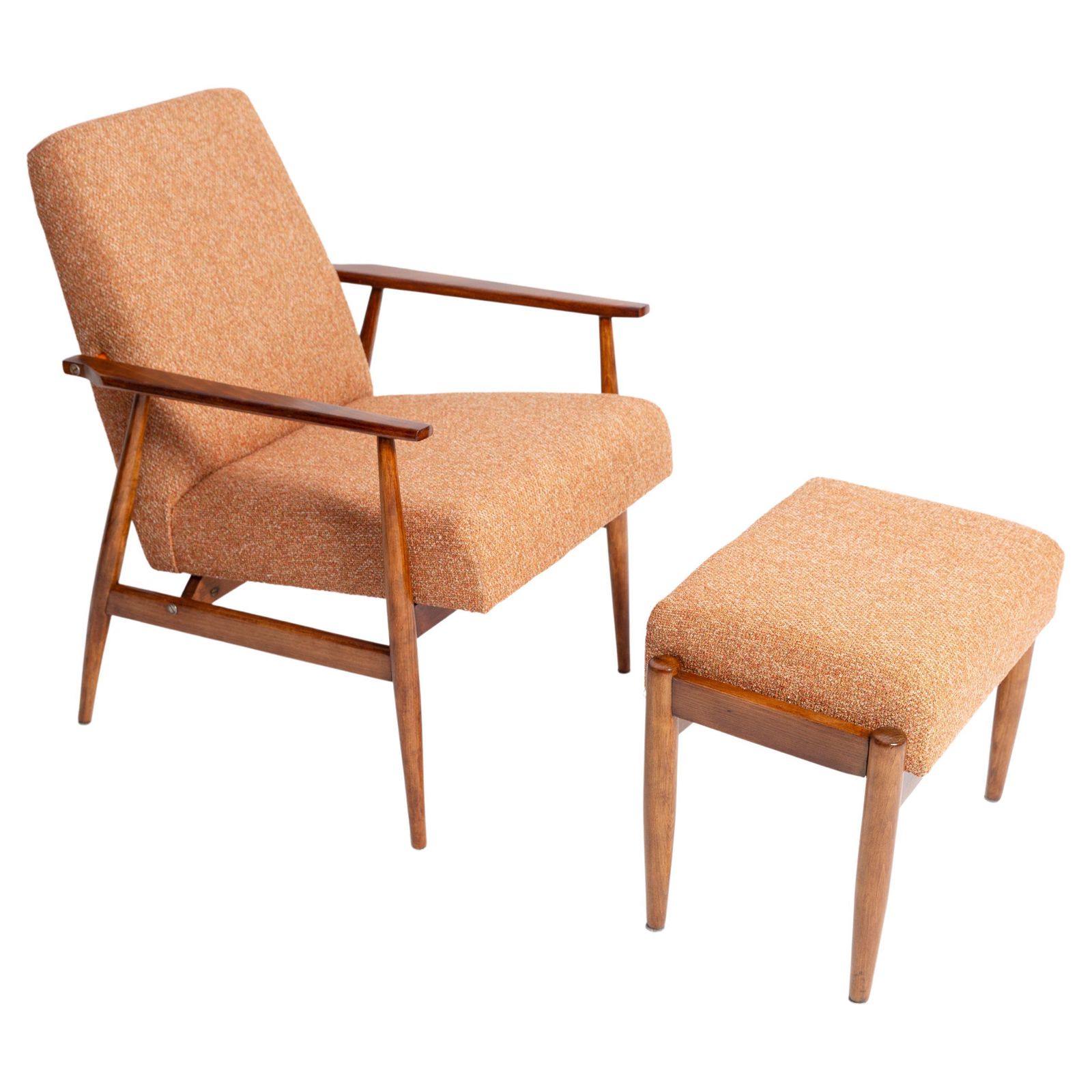 Set Of Mid Century Melange Orange Dante Armchair And Stool, H. Lis, 1960s