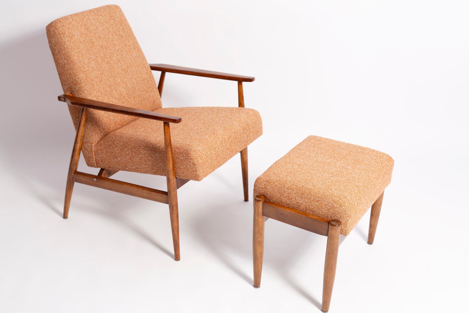 Set Of Mid Century Melange Orange Dante Armchair And Stool, H. Lis, 1960s photo furniture