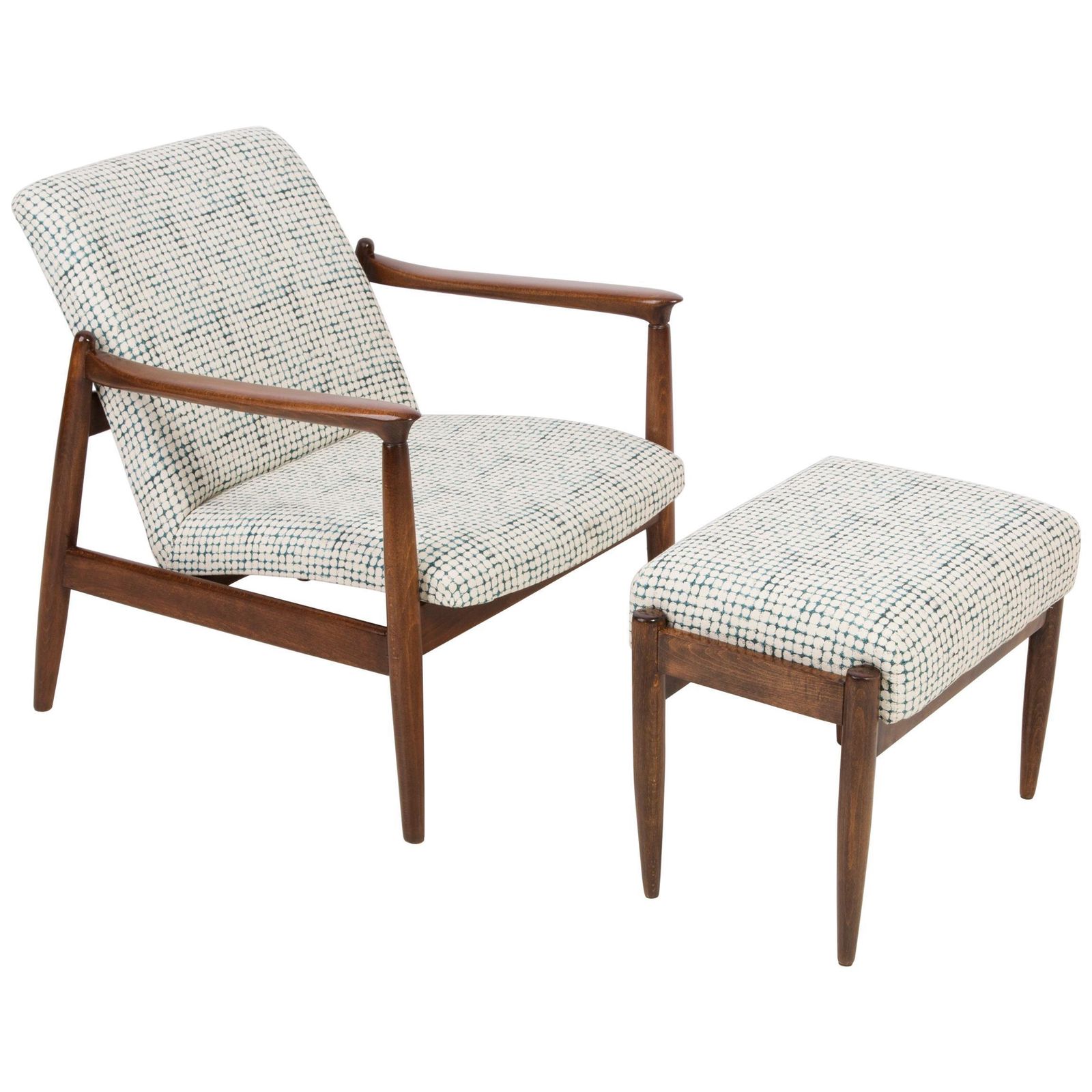 White And Aqua Vintage Armchair And Stool, Edmund Homa, 1960s
