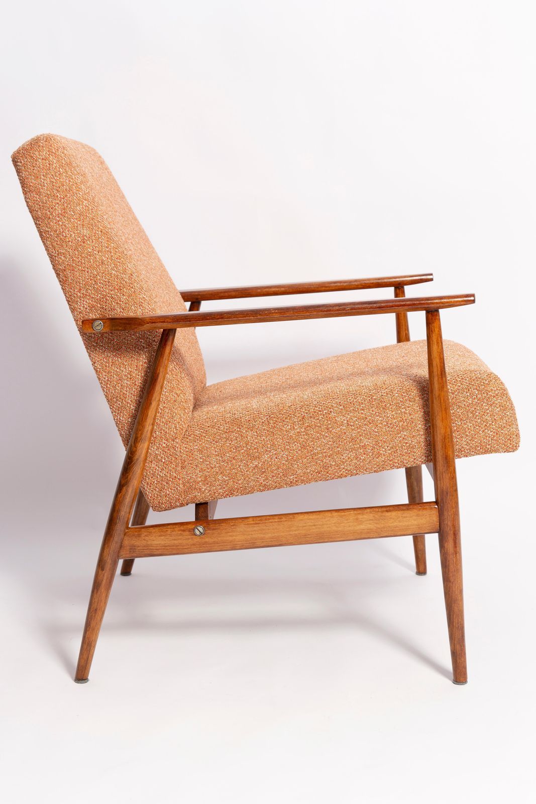 Set Mid Century Fauteuil En Bijbehorende Voetenbank, Melange Oranje, Dante, H. Lis, Ca. Jaren 1960 photo vinterior