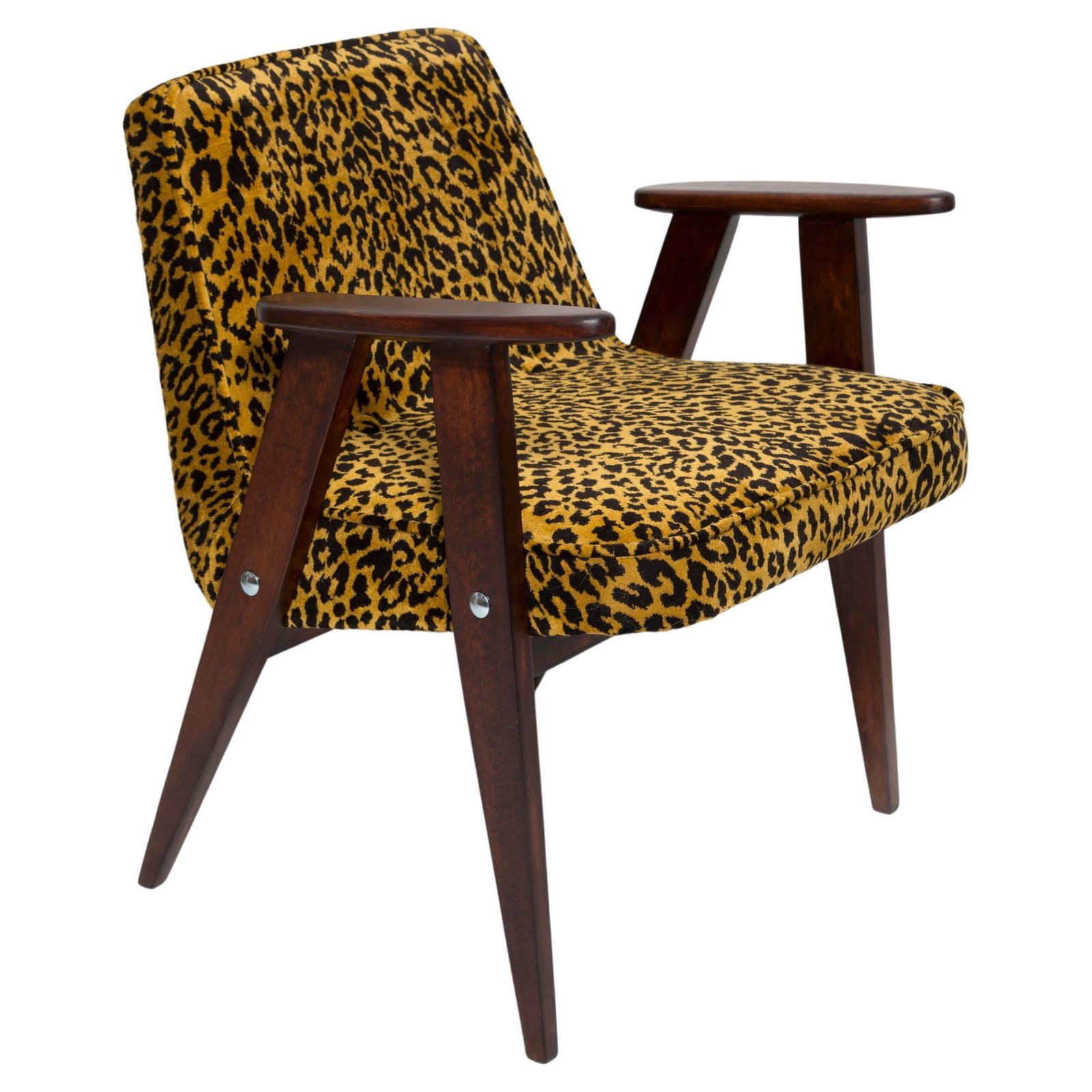Mid Century 366 Armchair In Leopard Velvet, Jozef Chierowski, Europe 1960s