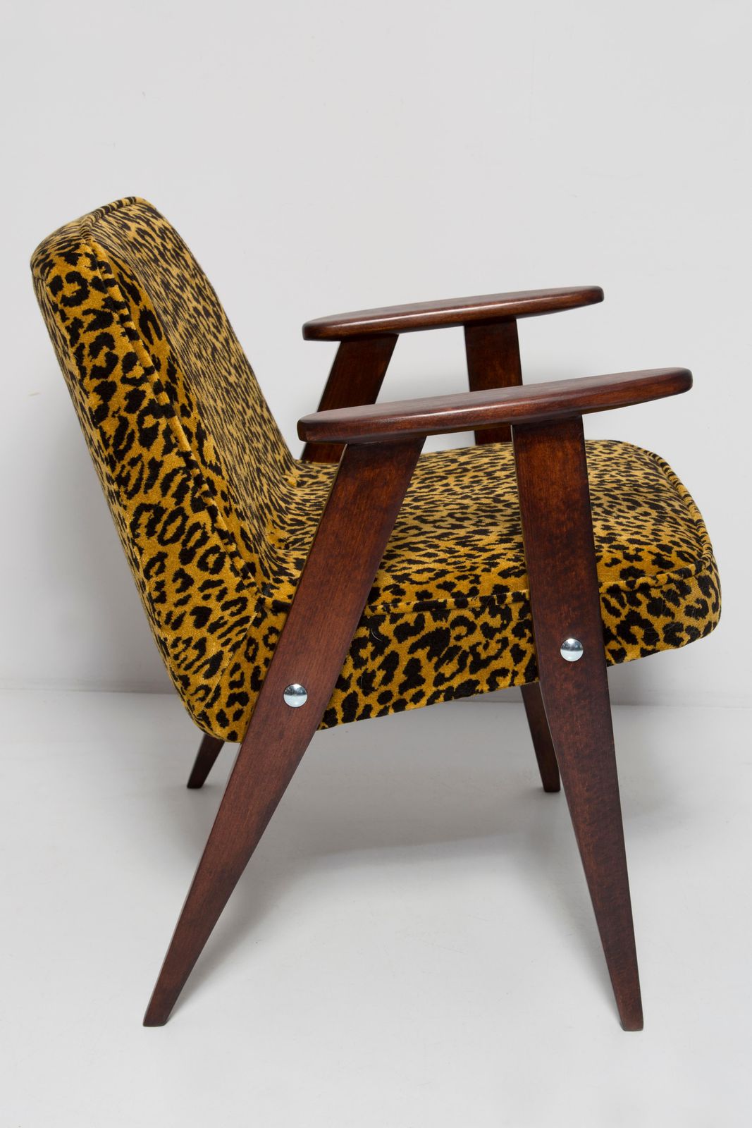 Mid Century 366 Armchair In Leopard Velvet, Jozef Chierowski, Europe 1960s photo vintage