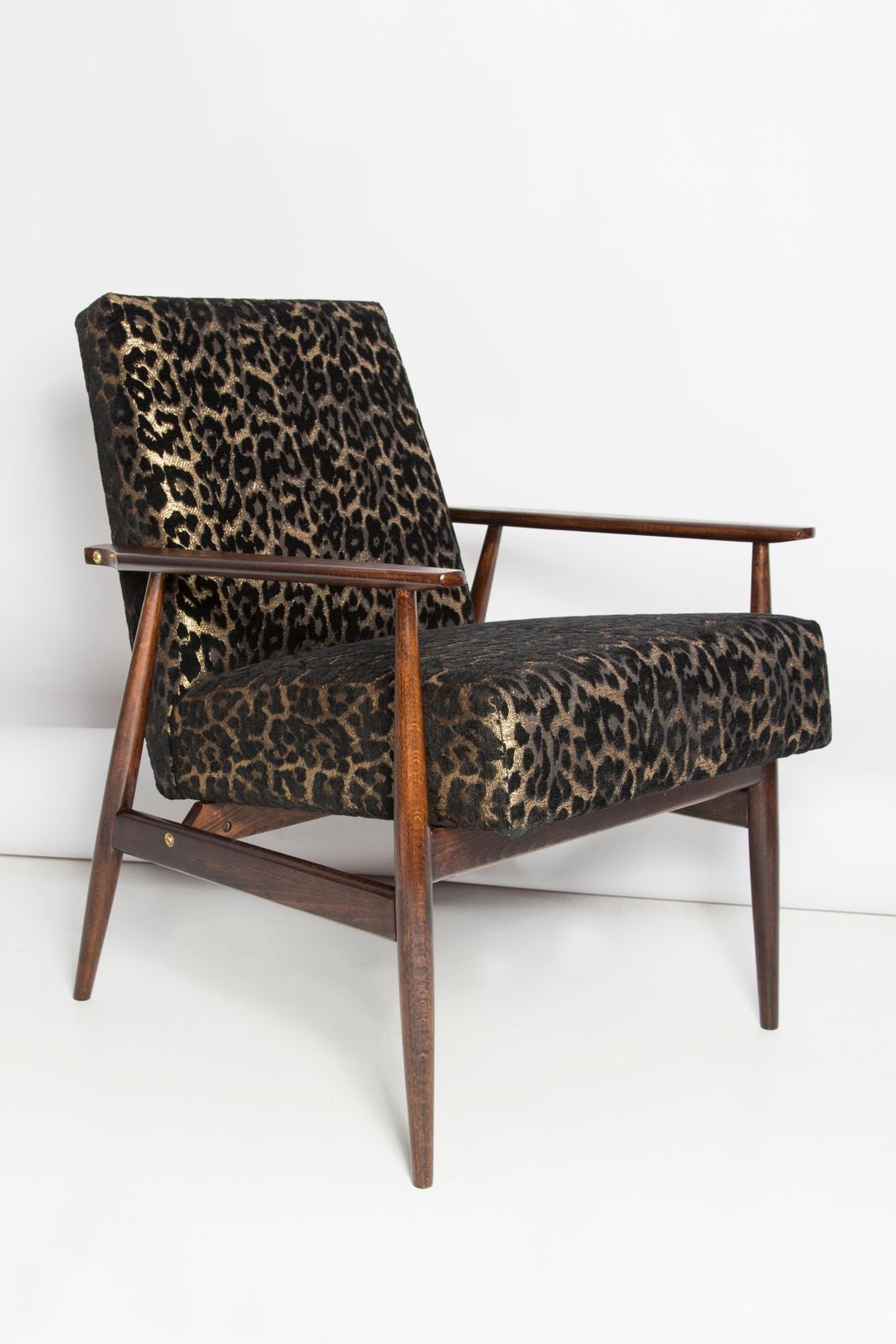 photo for sale Mid Century Leopard Print Velvet Dante Armchair, H. Lis, Europe, 1960s