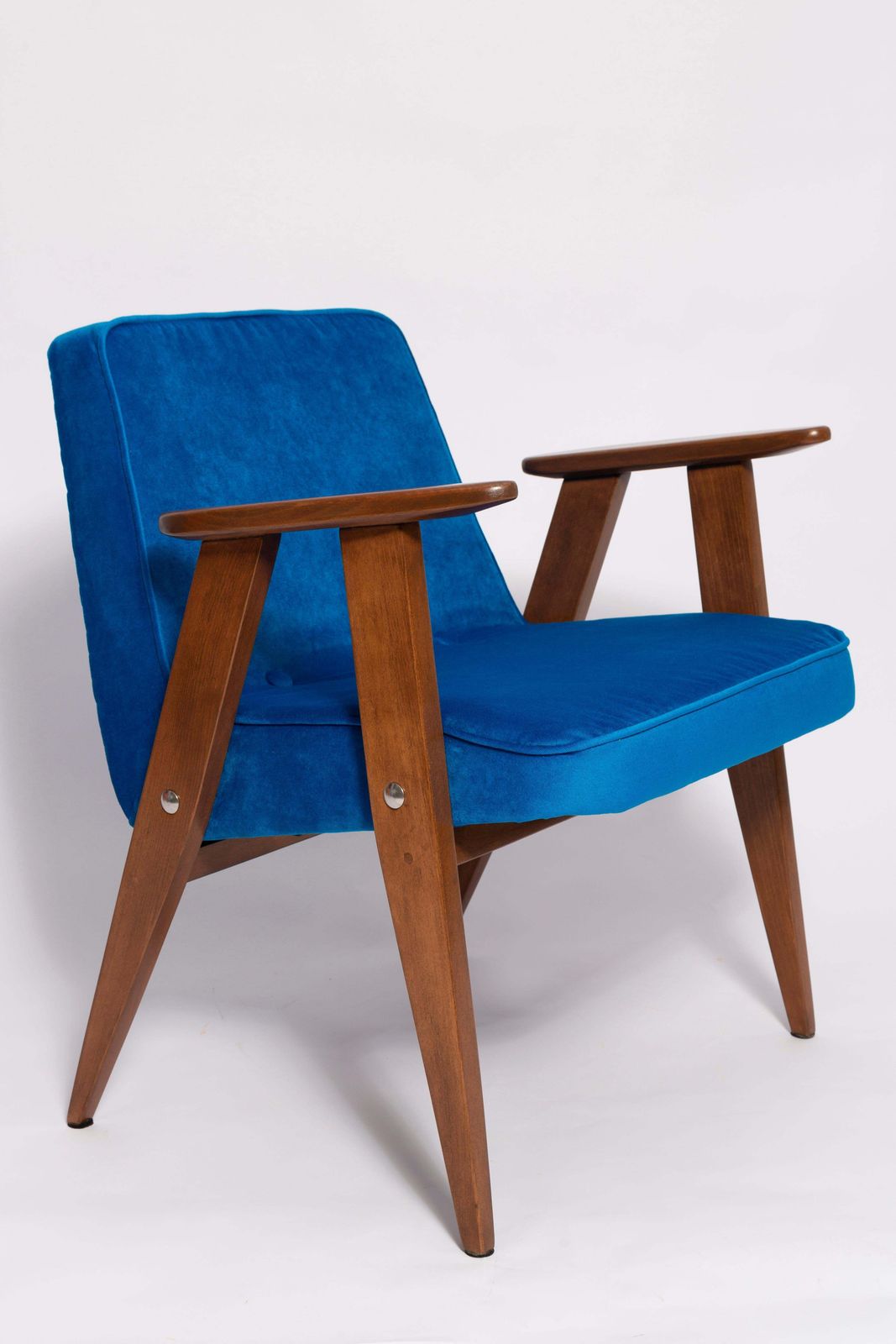 Mid Century 366 Armchair In Blue Velvet, By Jozef Chierowski, Europe 1960s photo for sale