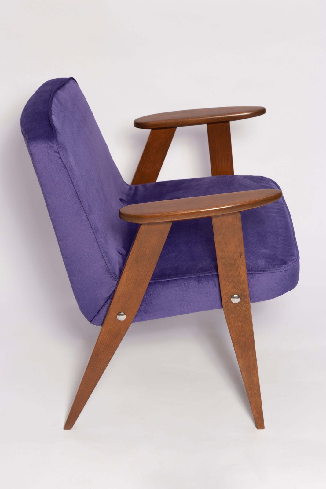 Mid Century 366 Armchair In Purple Velvet, By Jozef Chierowski, Europe 1960s photo vintage