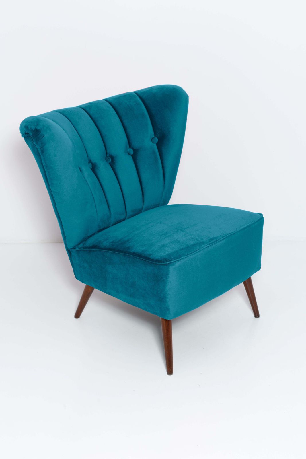 Mid Century Petrol Blue Velvet Club Armchair, Europe, 1960s photo for sale