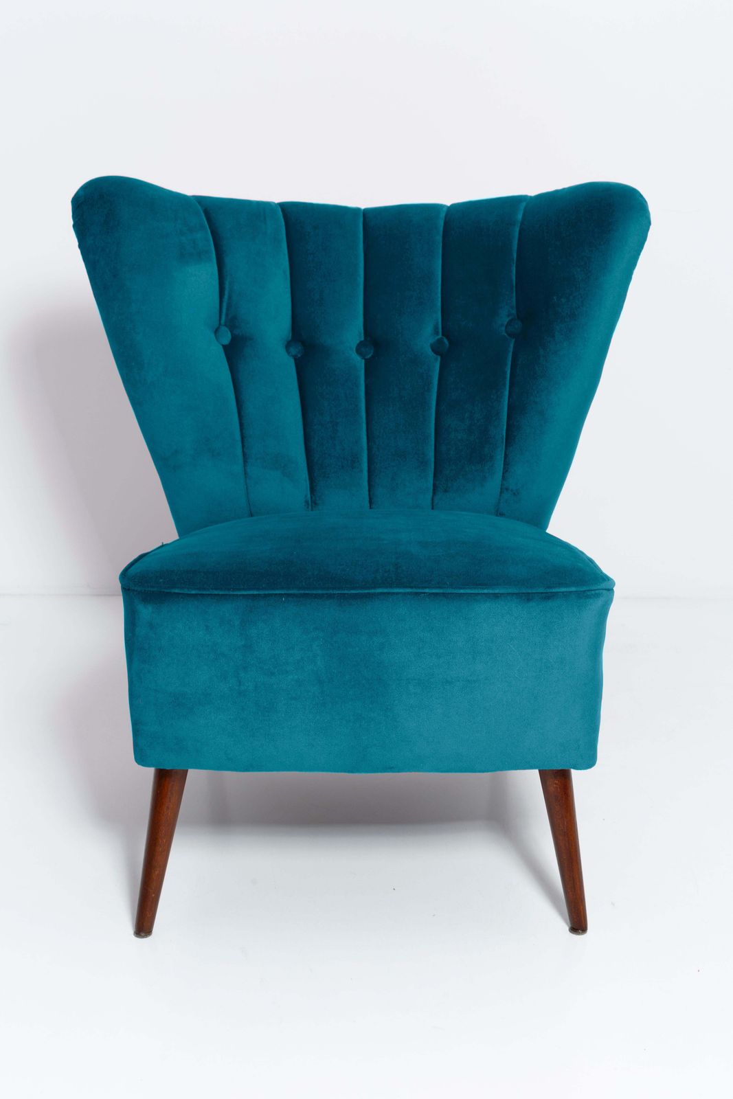 Mid Century Petrol Blauwe Fluwelen Club Fauteuil, Europa, Jaren 1960 photo vintage