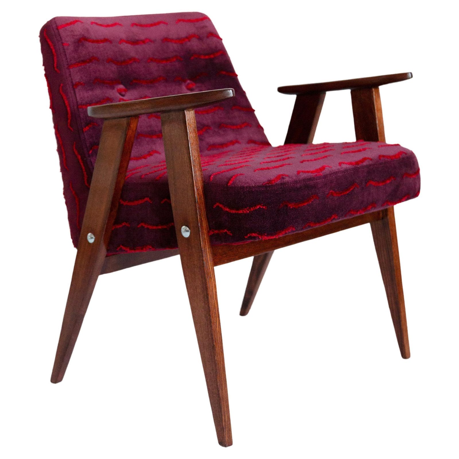 Mid Century 366 Armchair, Dark Red Velvet, By Jozef Chierowski, Europe, 1960s