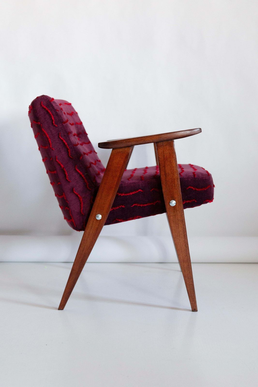 Mid Century 366 Armchair, Dark Red Velvet, By Jozef Chierowski, Europe, 1960s photo vintage