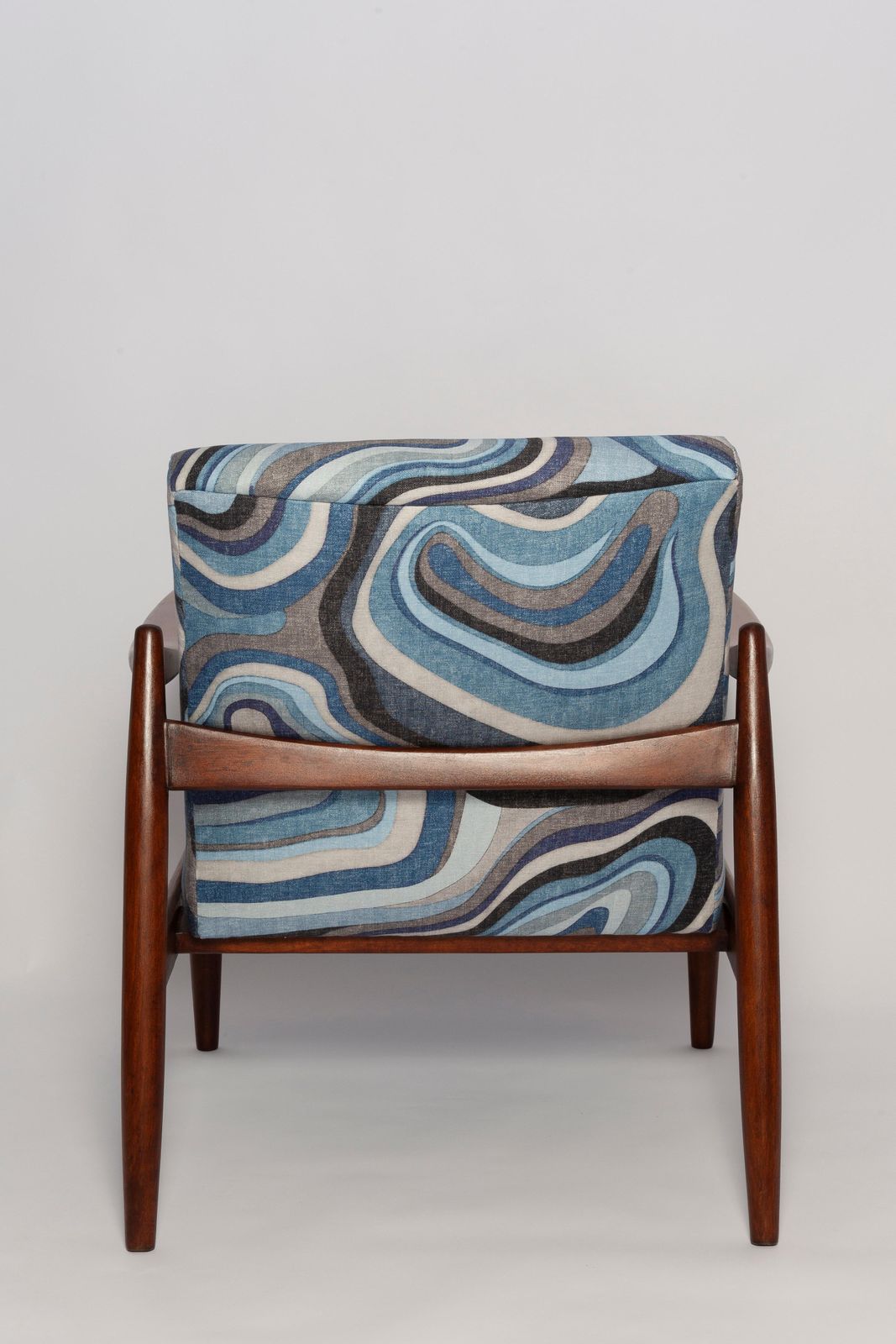 Set Van Blauwe Linnen Mid Century Gfm64 Fauteuil En Bijbehorende Stoel, E. Homa, Europa, Ca. Jaren 1960 photo vintage