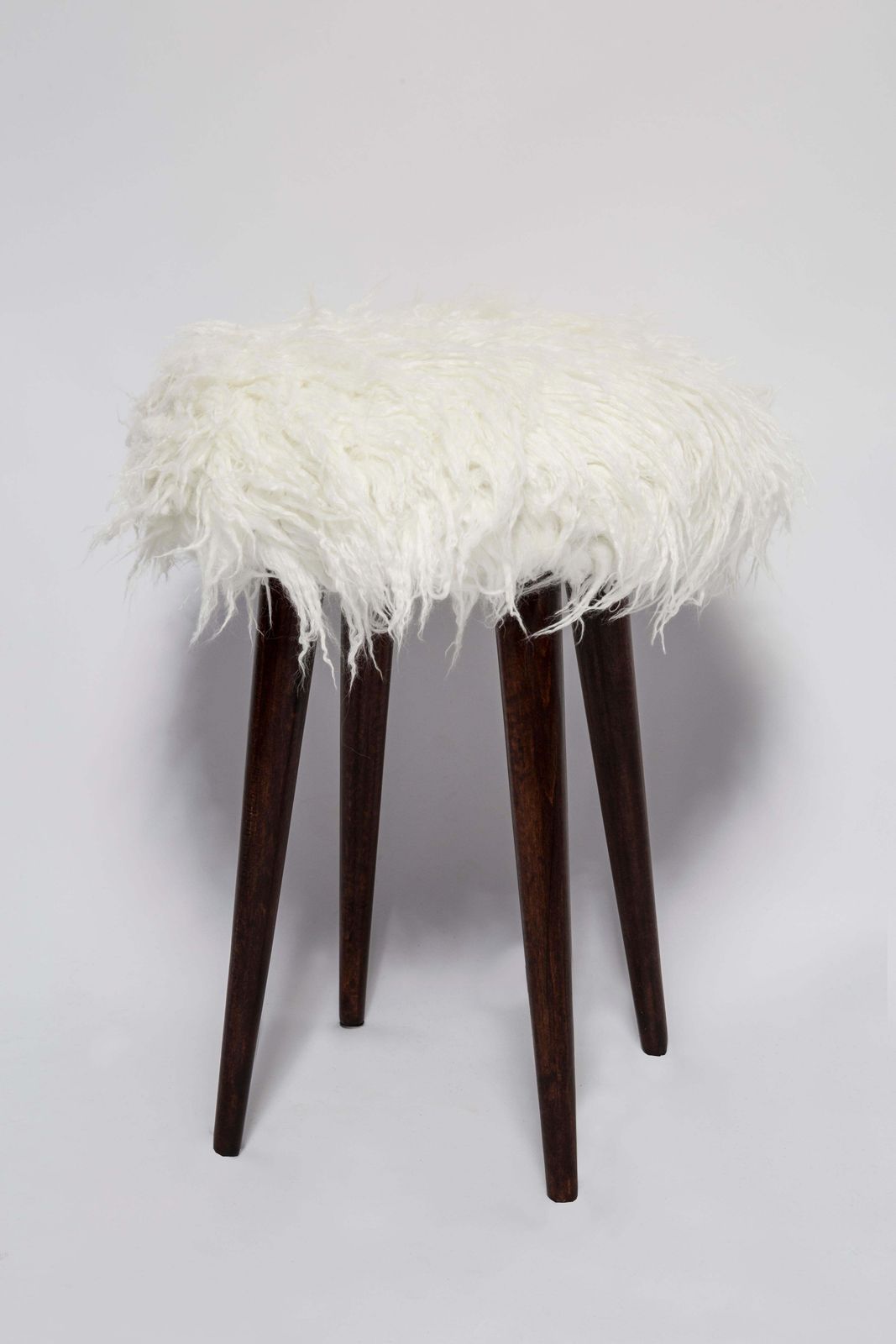 Mid Century Alpaca White Faux Fur Stool, Europe, 1960s photo furniture