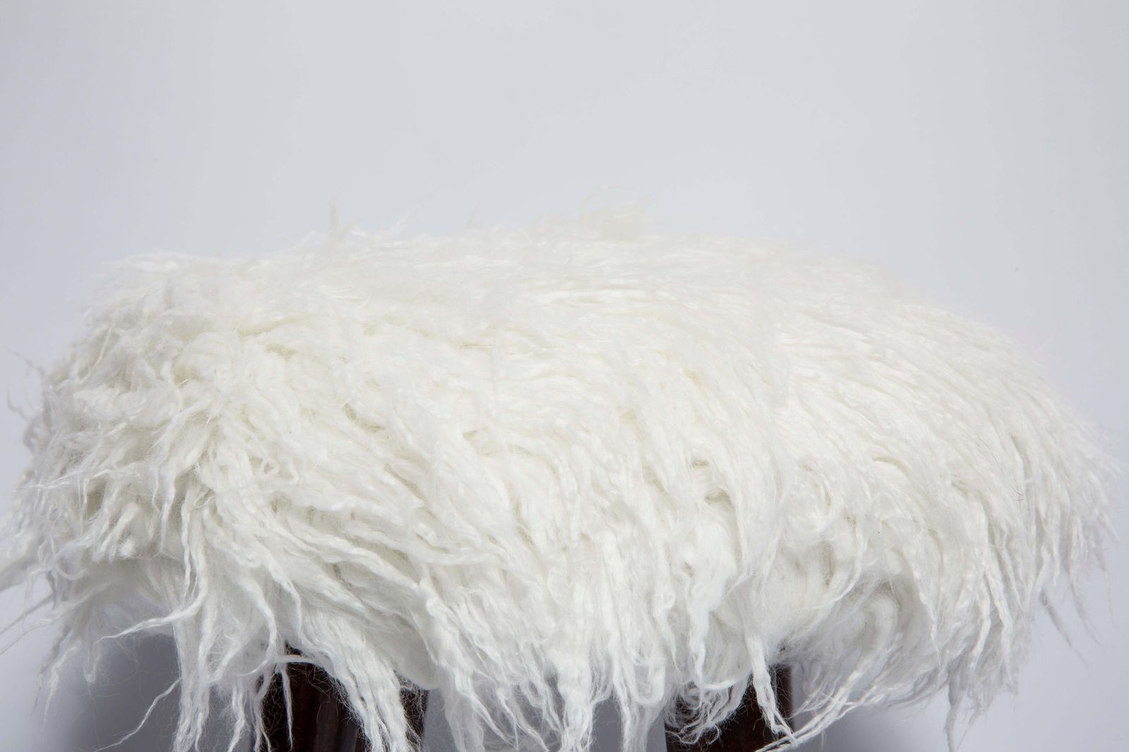 Mid Century Alpaca White Faux Fur Stool, Europe, 1960s photo for sale