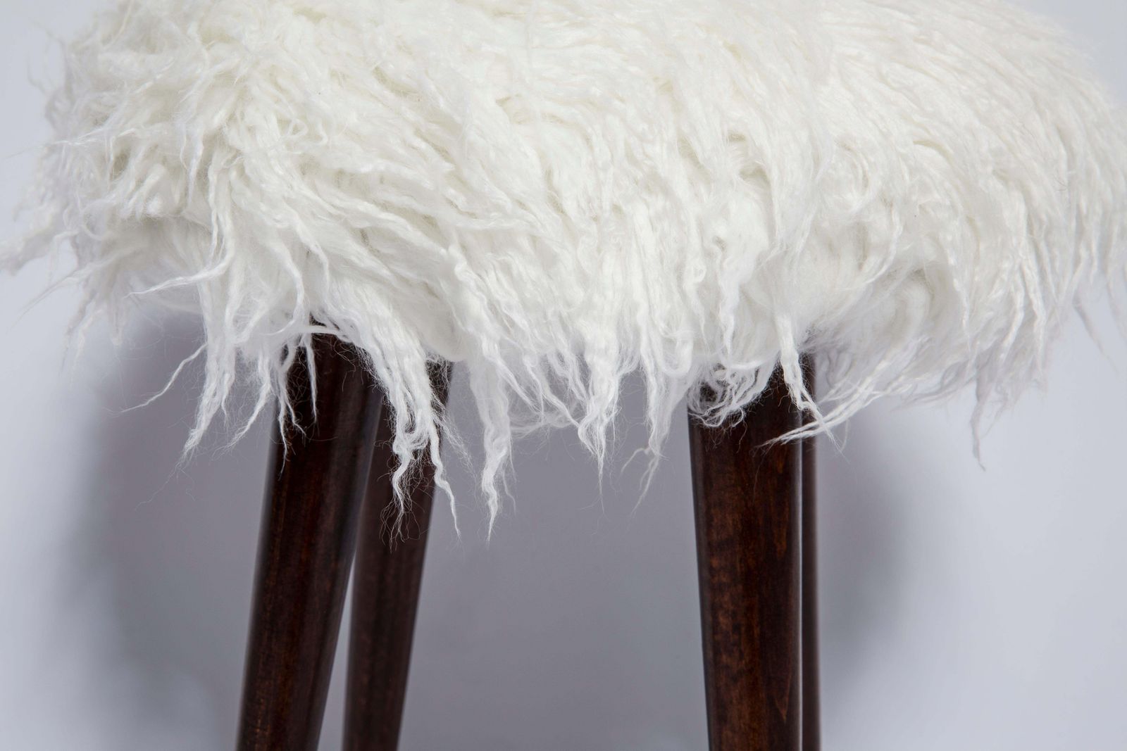 Mid Century Alpaca White Faux Fur Stool, Europe, 1960s photo Furniture