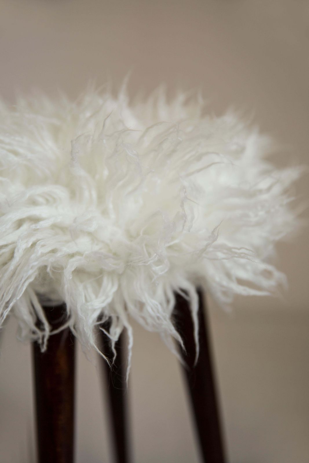 photo furniture Mid Century Alpaca White Faux Fur Stool, Europe, 1960s