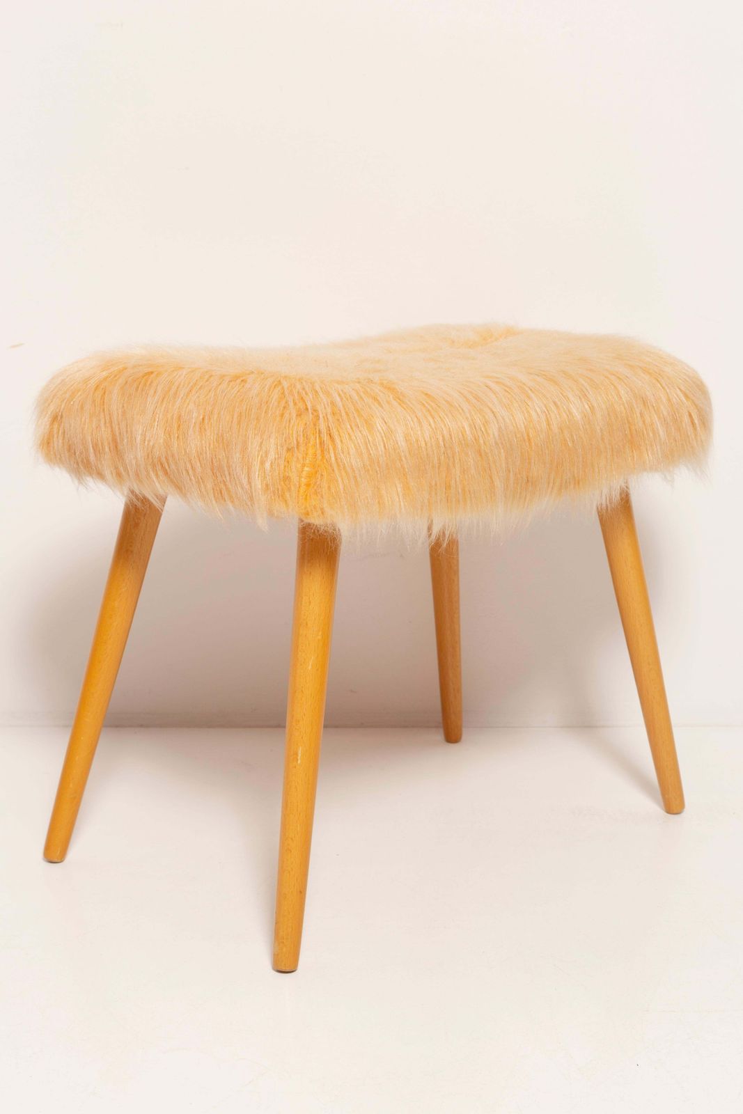 Mid Century Faux Fur Orange Vintage Stool, Denmark, 1960 photo Furniture