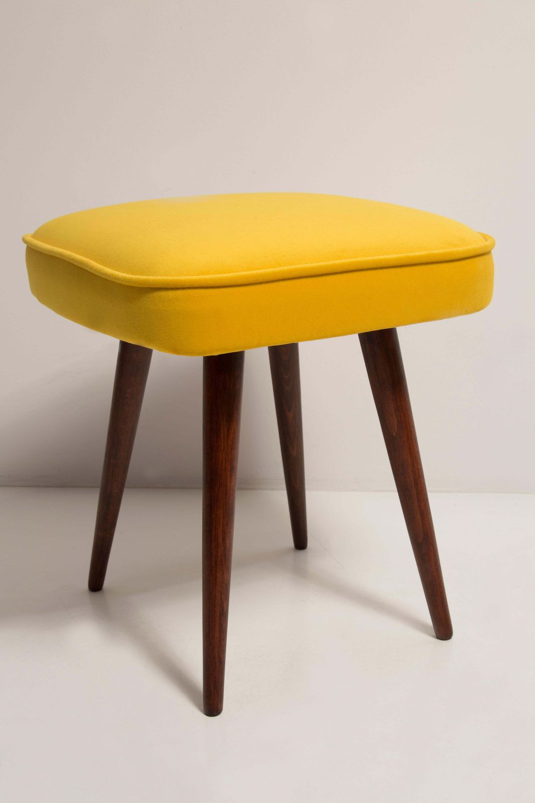Mid Century Mustard Yellow Velvet Foot Stool, Poland, 1960s photo vinterior