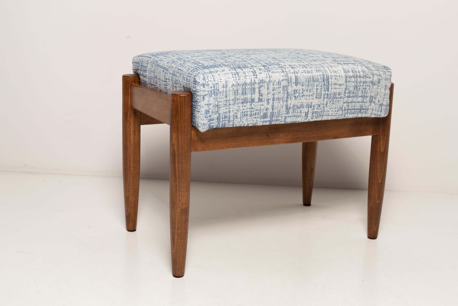 Midcentury Vintage White And Blue Linen Stool, Edmund Homa, Europe, 1960s photo 255.0
