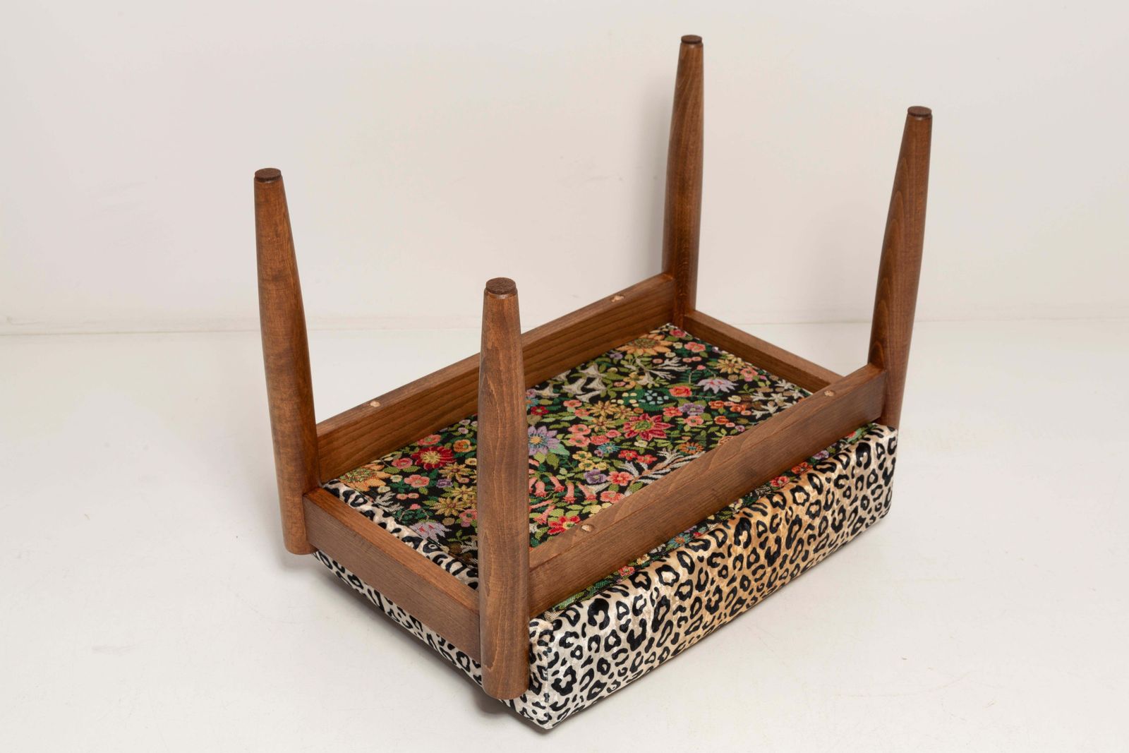 photo for sale Midcentury Vintage Leopard Velvet Stool, Edmund Homa, Europe, 1960s