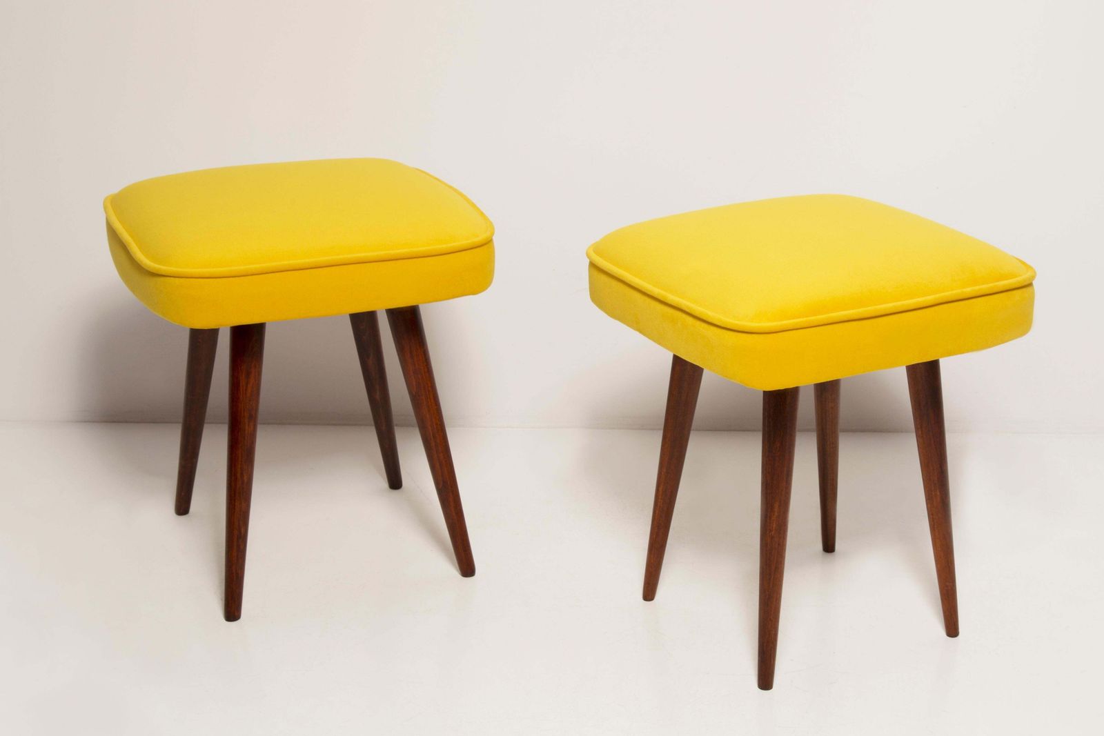 Set Of Two Mid Century Yellow Velvet Foot Stools, Europe, 1960s photo 383.0