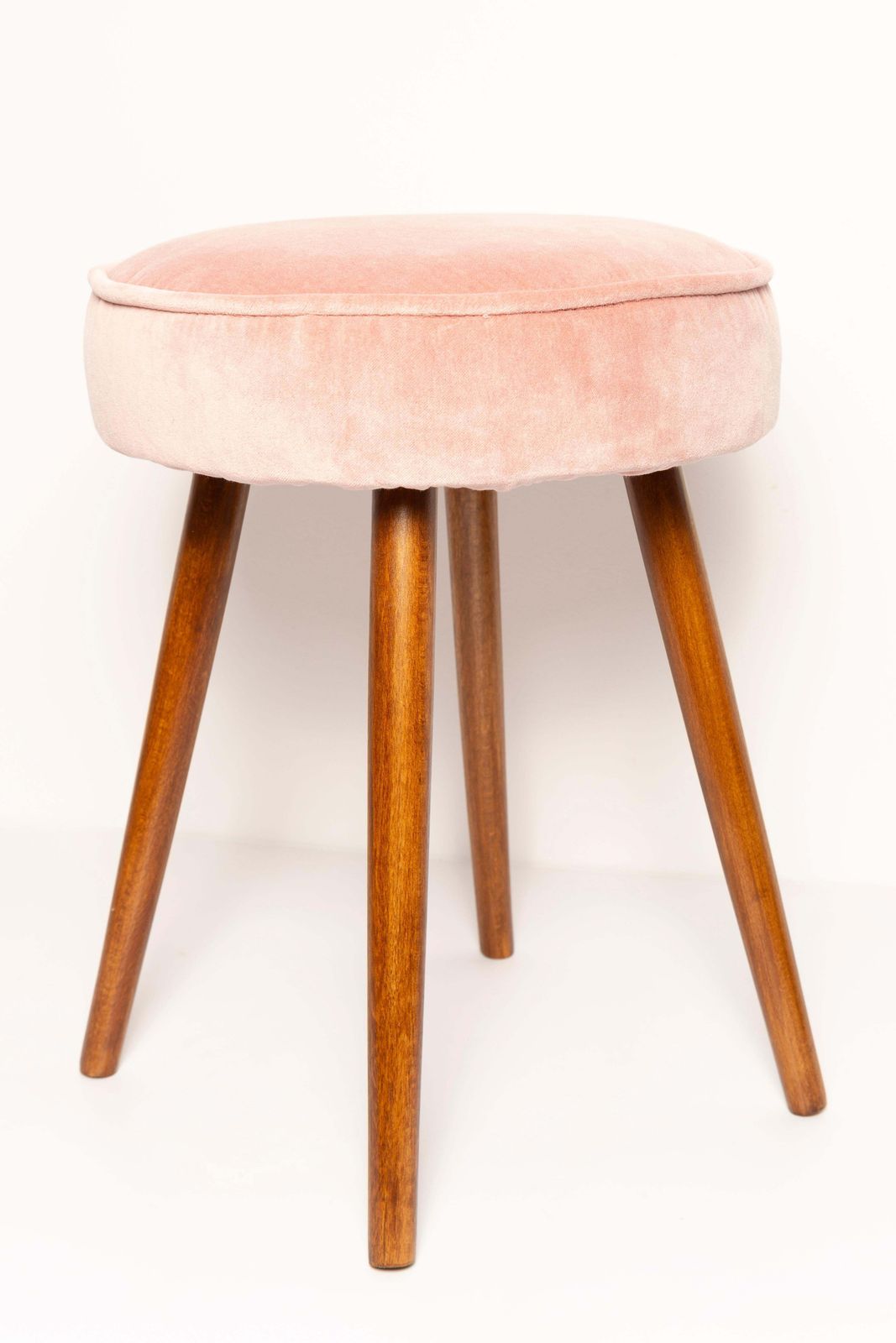 Set Of Two Mid Century Baby Pink Velvet Stools, Europe, 1960s photo for sale
