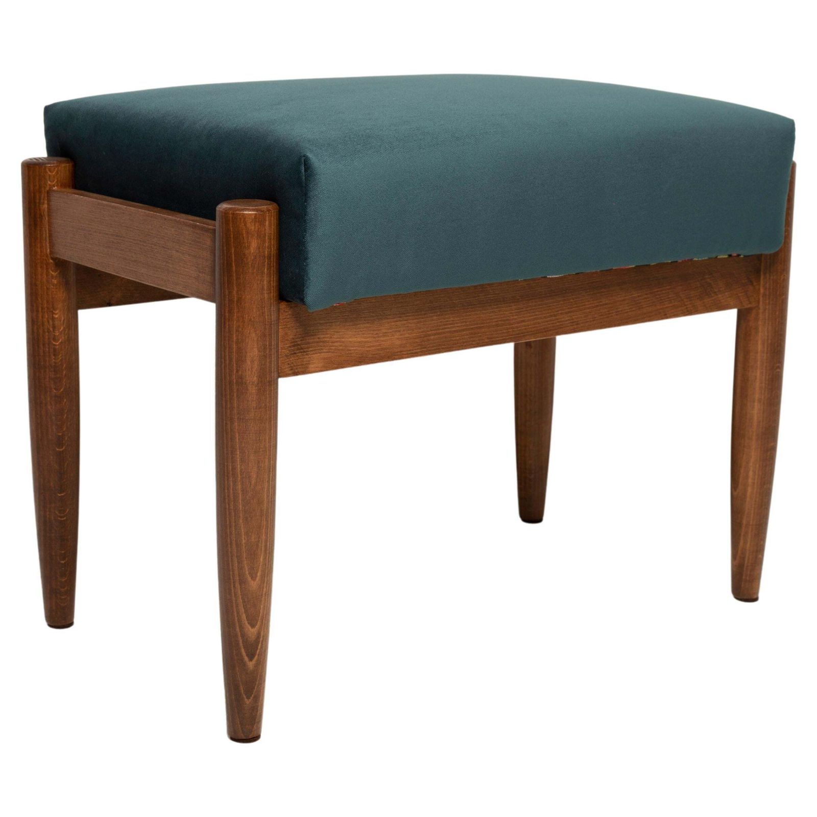 Mid Century Vintage Petrol Blauw Fluwelen Kruk, Edmund Homa, Europa, Jaren 1960