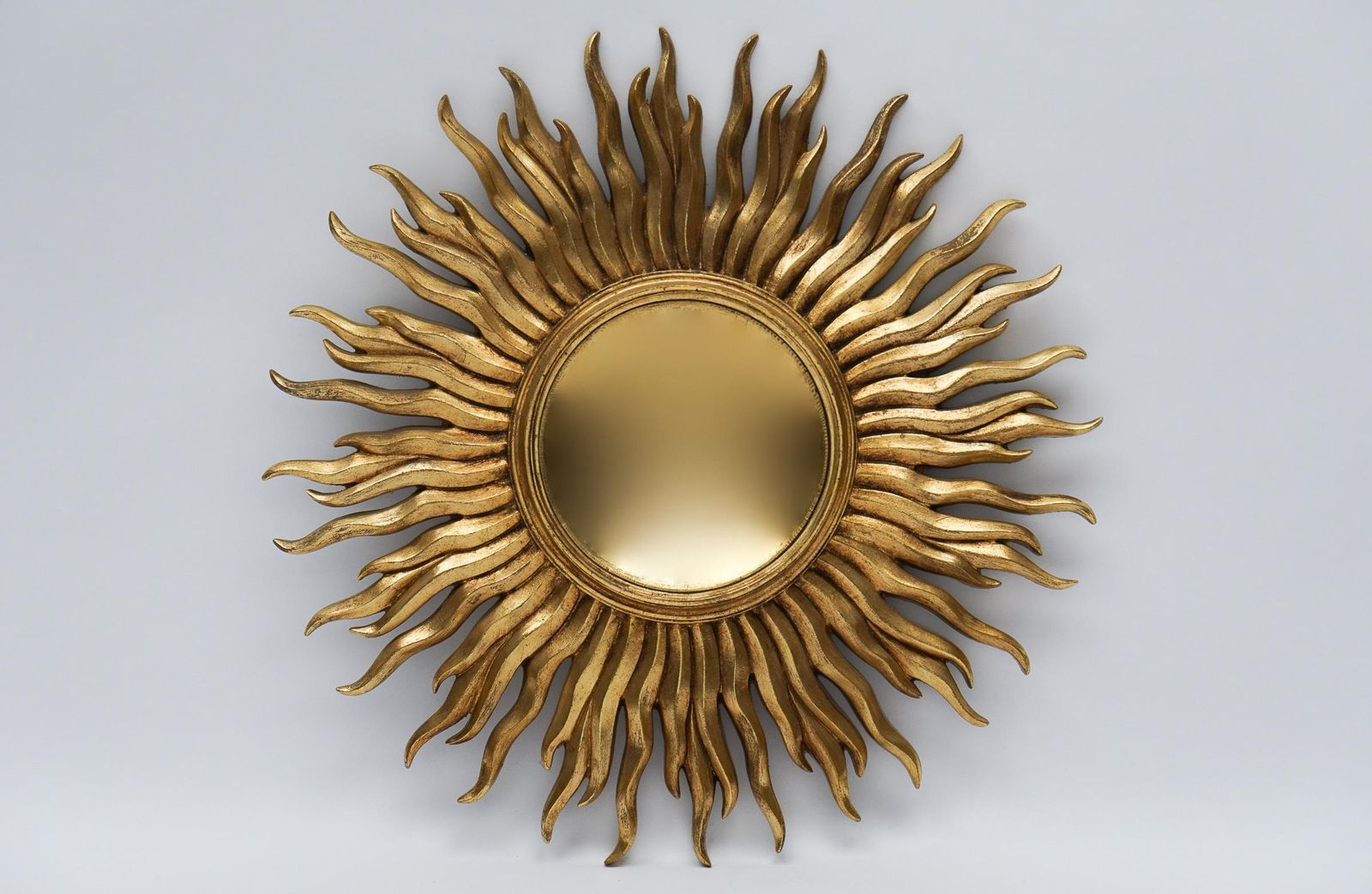 Mid Century Modern Sunburst Golden Wall Mirror, France 1960s photo vintage