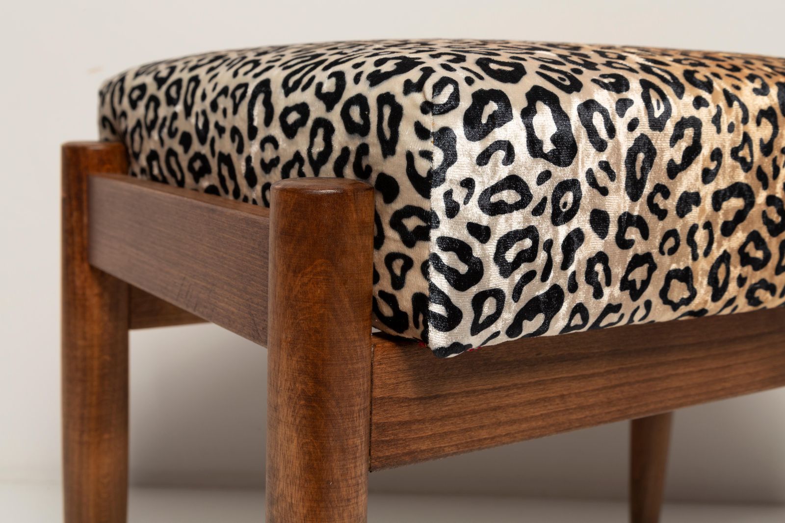 Pair Of Midcentury Leopard Velvet Vintage Stools, Edmund Homa, 1960s photo vintage