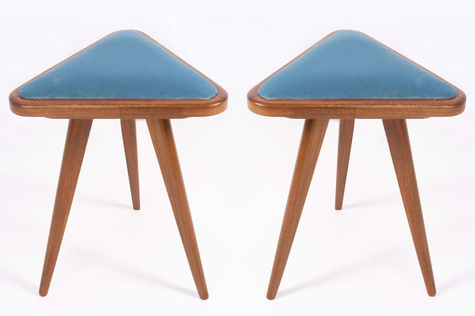 Set Of Two Blue Velvet 20th Century Triangle Stools, Europe, 1960s photo furniture