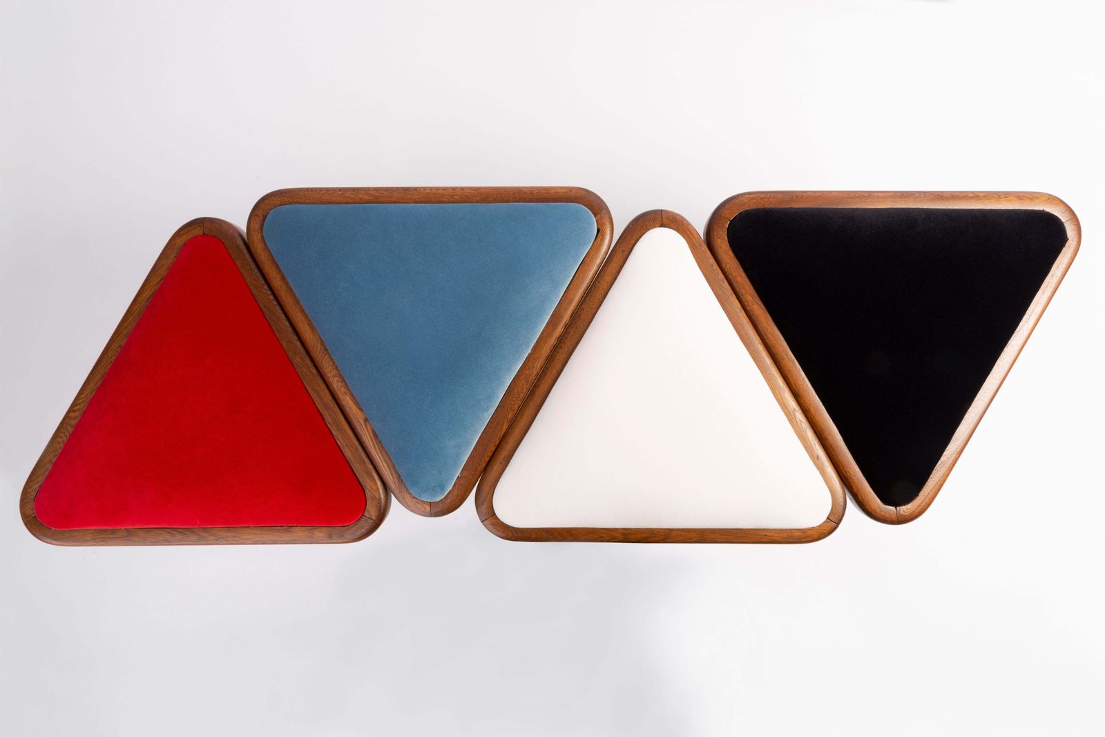 Set Of Two Blue Velvet 20th Century Triangle Stools, Europe, 1960s photo vintage