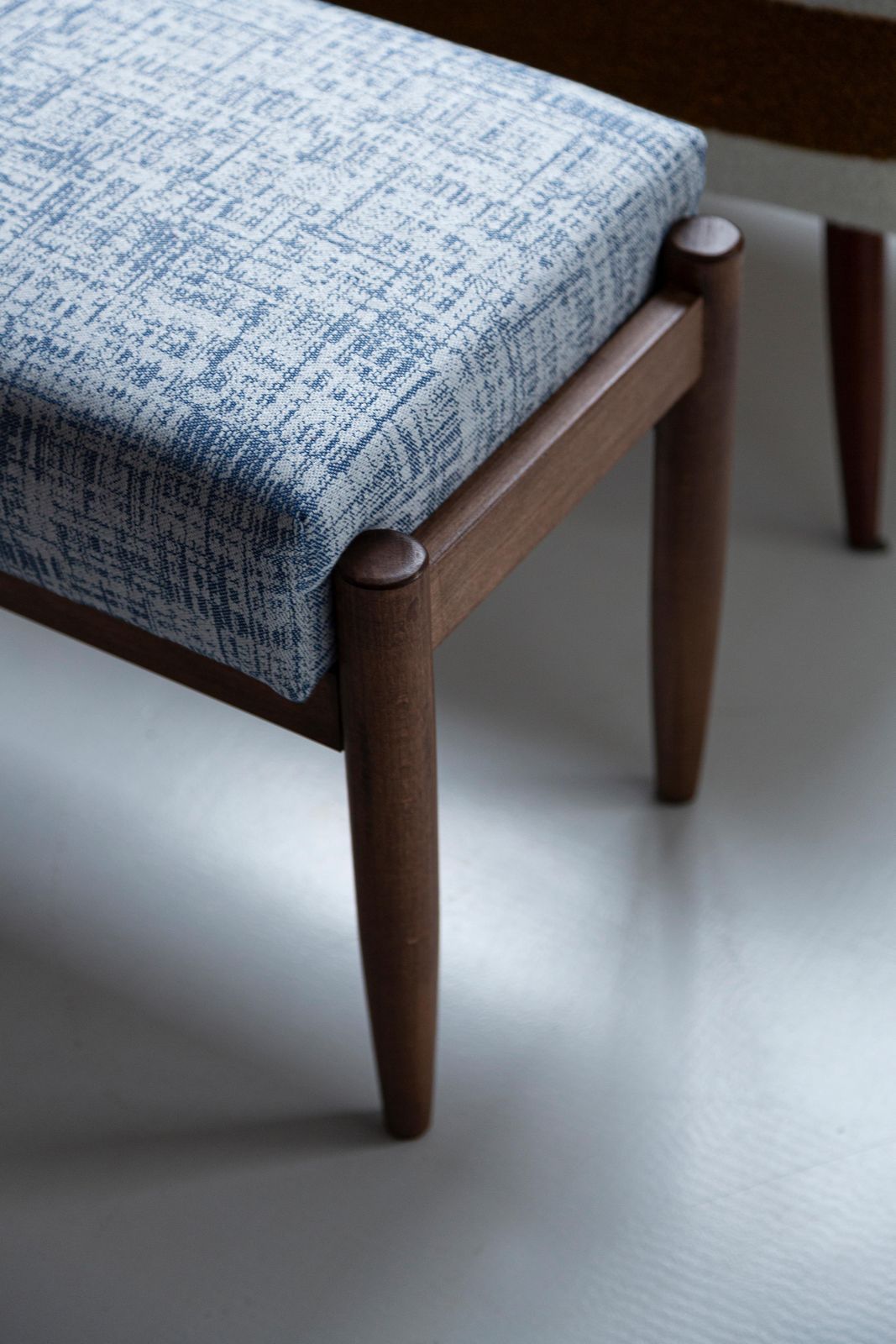 Pair Of Midcentury White And Blue Linen Vintage Stools, Edmund Homa, 1960s photo furniture