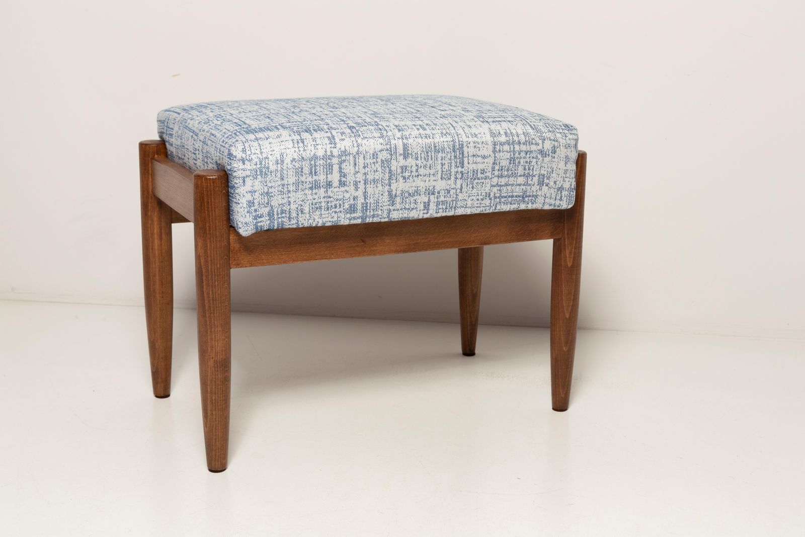 Pair Of Midcentury White And Blue Linen Vintage Stools, Edmund Homa, 1960s photo 510.0