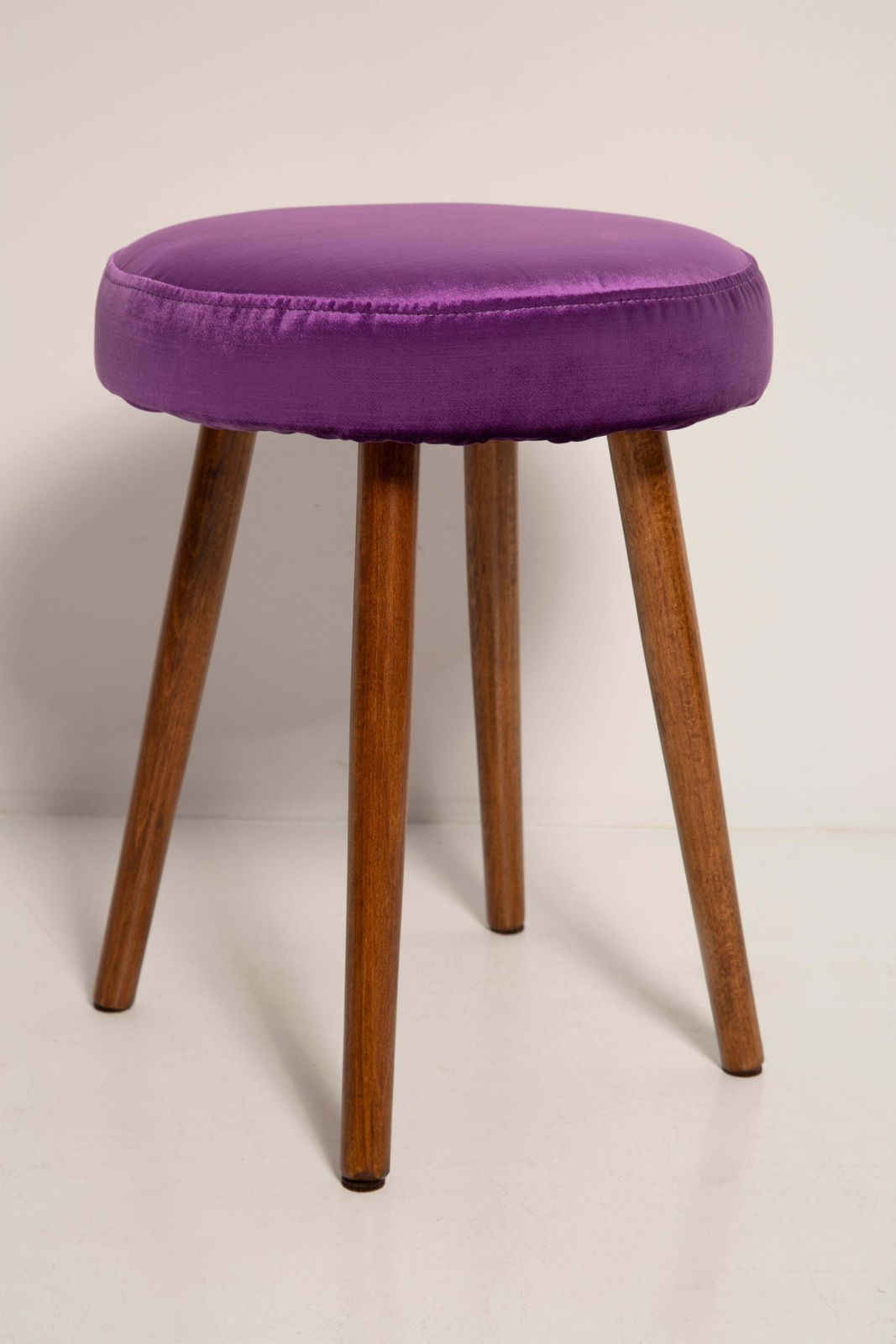 Set Of Two Mid Century Glossy Purple Velvet Stools, Europe, 1960s photo Furniture