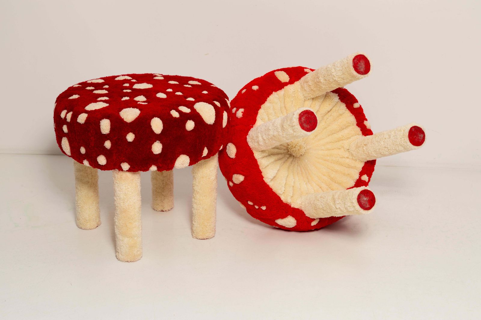 photo furniture Mid Century Hand Tufting Mushroom Wool Stool, Europe, 1960s