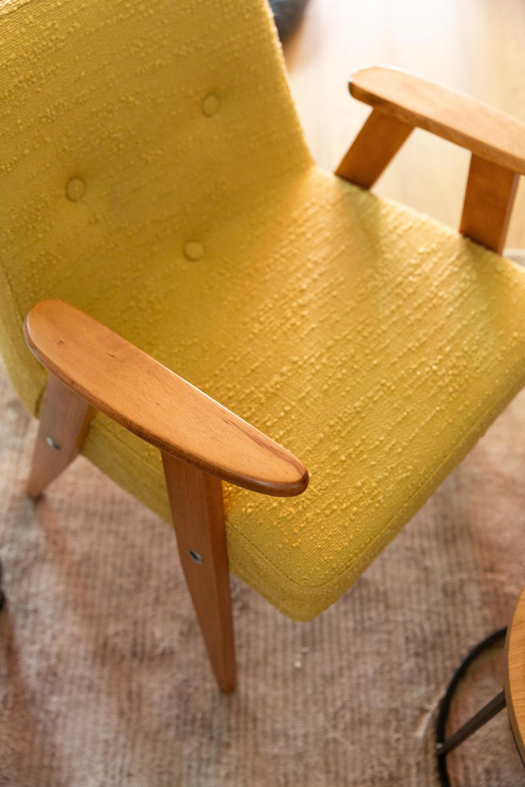 Pair Of Midcentury 366 Club Armchairs In Yellow Boucle, Europe, 1960s photo for sale