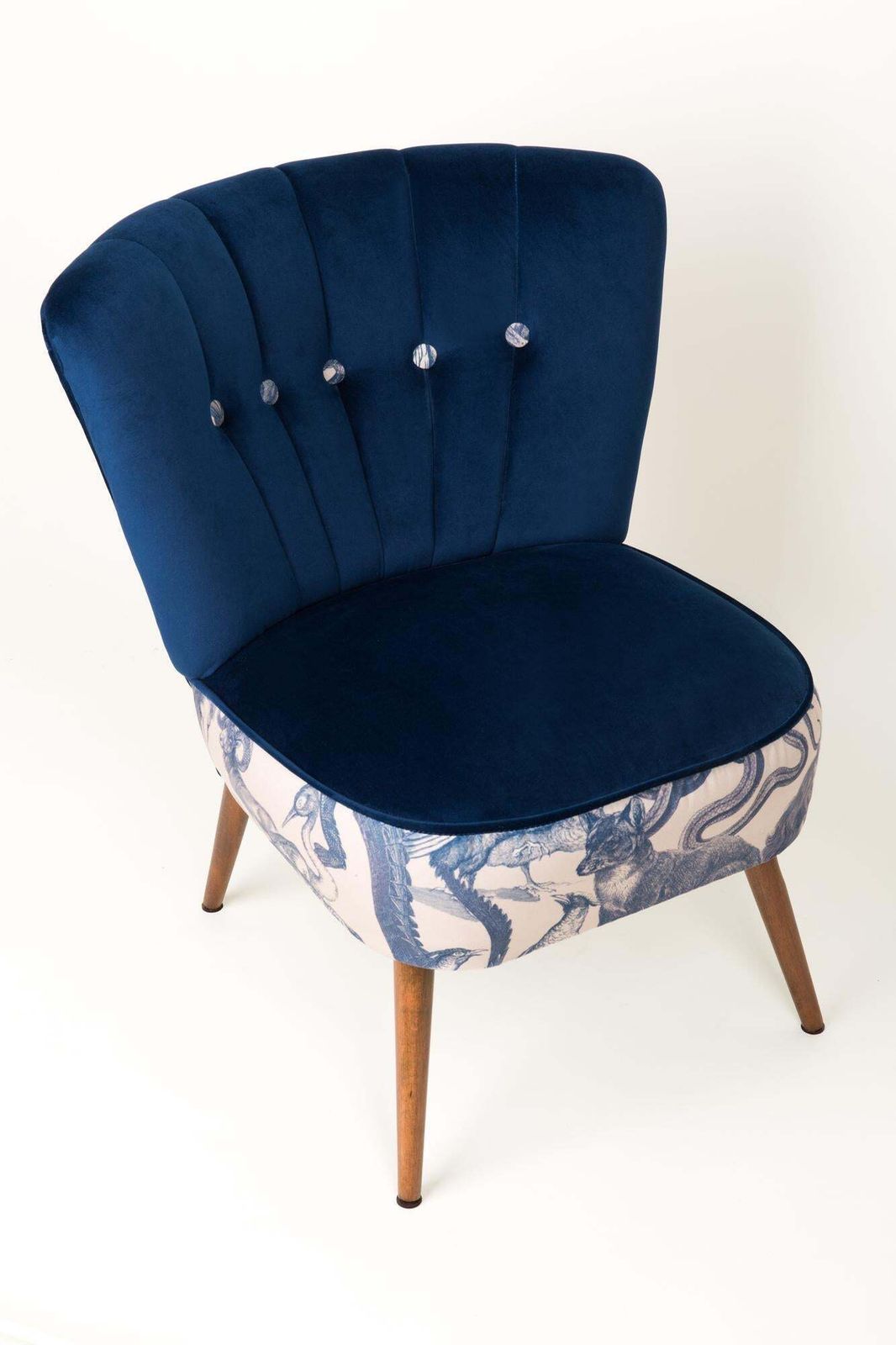 Midcentury Navy Blue Velvet Armchair, Animal Pattern, Germany, 1960s photo furniture
