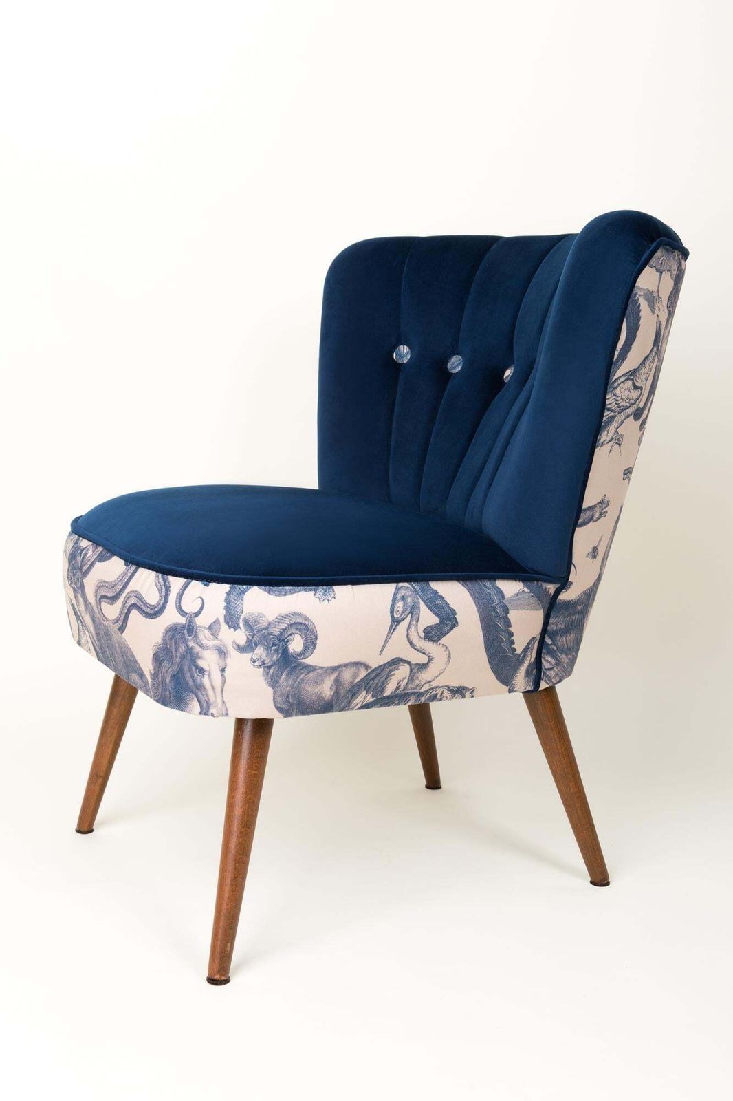 Midcentury Navy Blue Velvet Armchair, Animal Pattern, Germany, 1960s photo vinterior