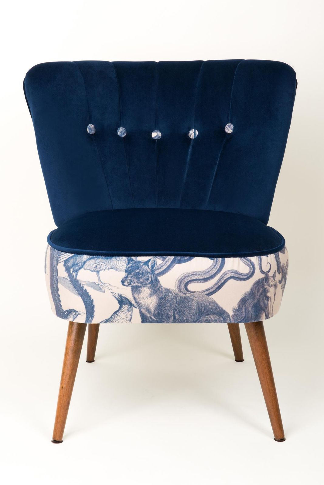 Midcentury Navy Blue Velvet Armchair, Animal Pattern, Germany, 1960s photo buy