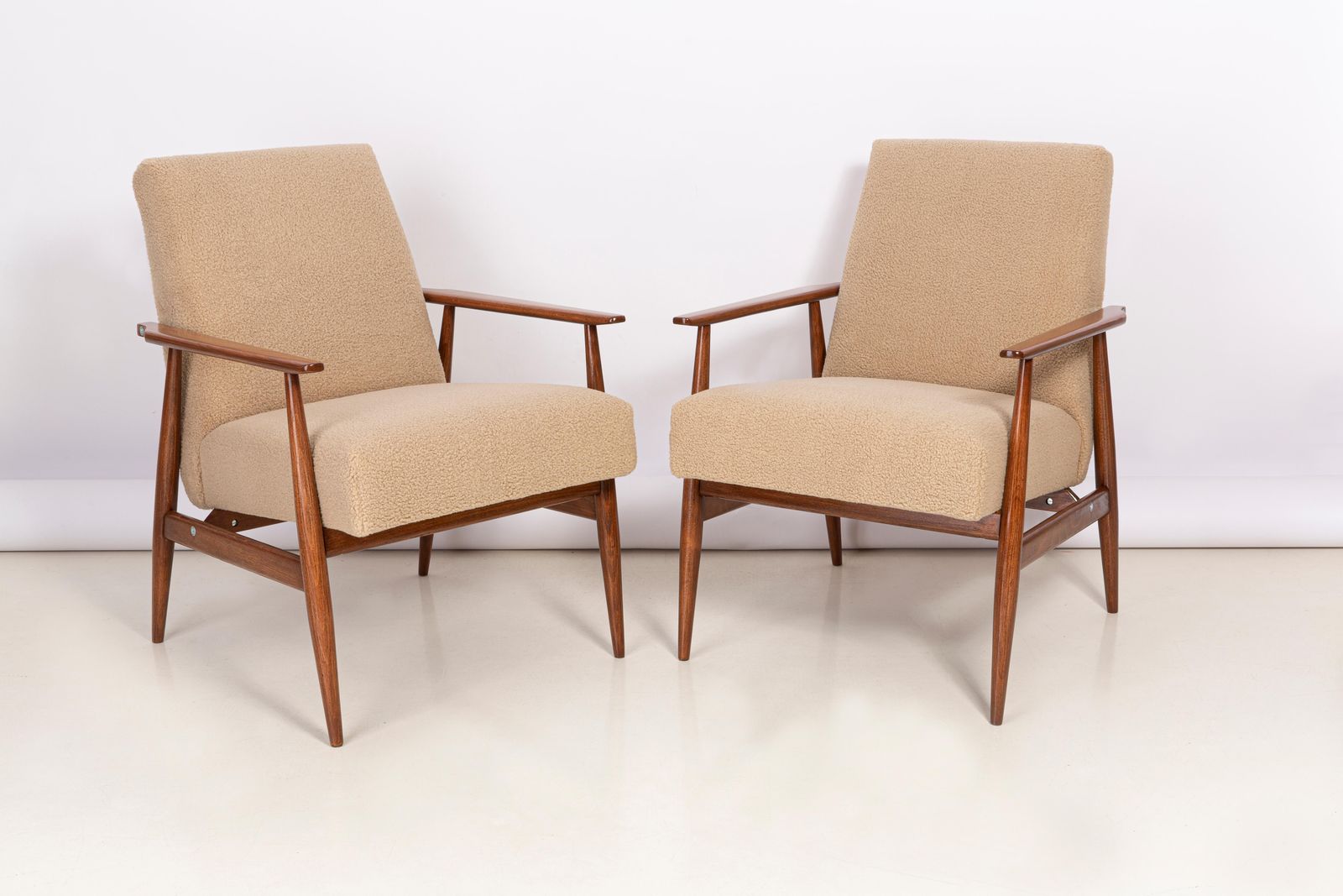 Pair Of Camel Bouclé Dante Armchairs, H. Lis, 1960s photo furniture