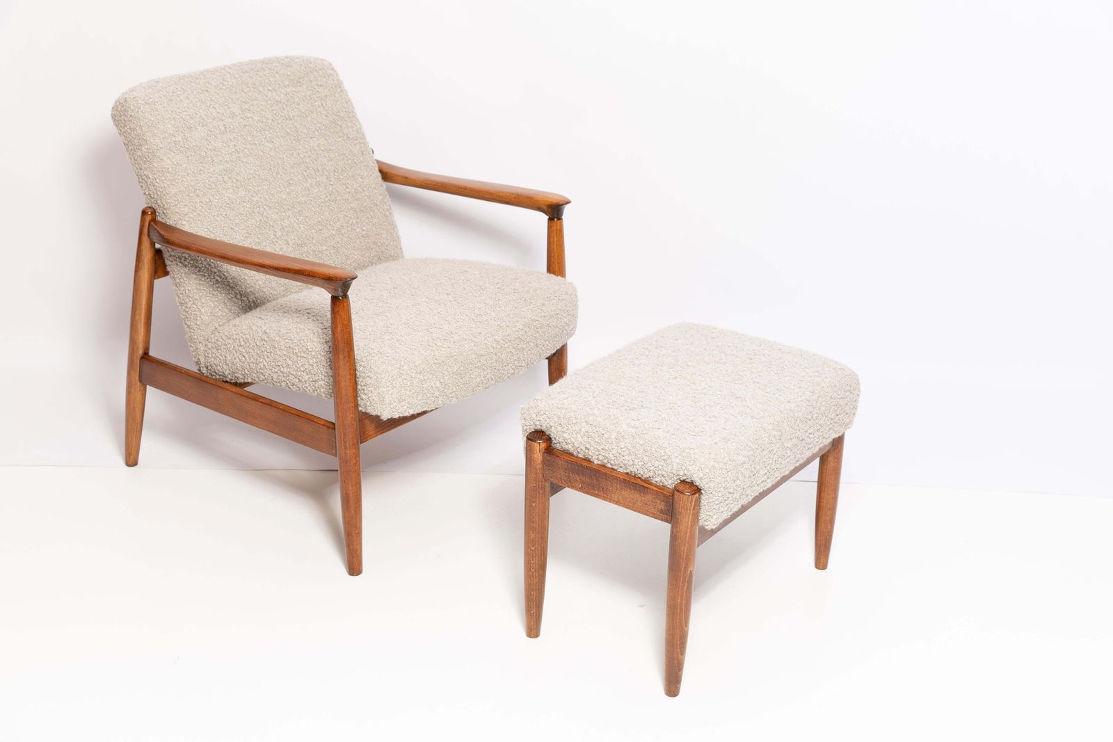 Midcentury Gray Alpaca Wool Armchair And Stool, Edmund Homa, Poland, 1960s photo buy