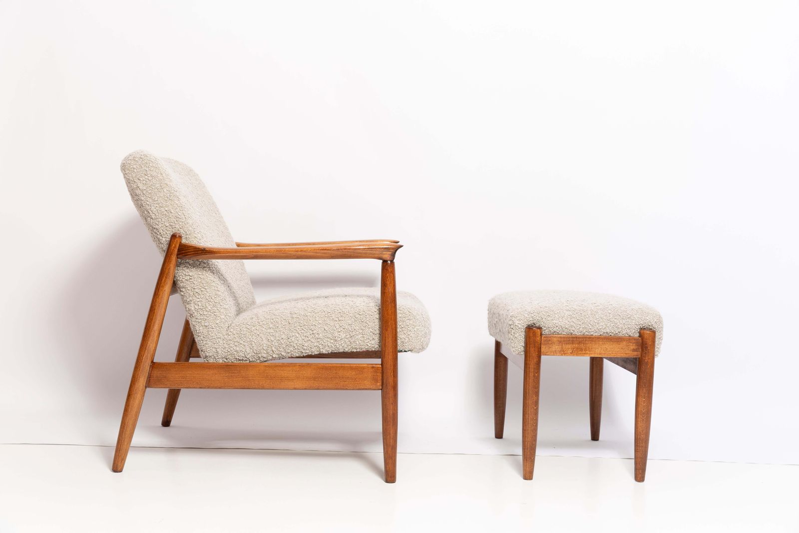 photo furniture Midcentury Gray Alpaca Wool Armchair And Stool, Edmund Homa, Poland, 1960s