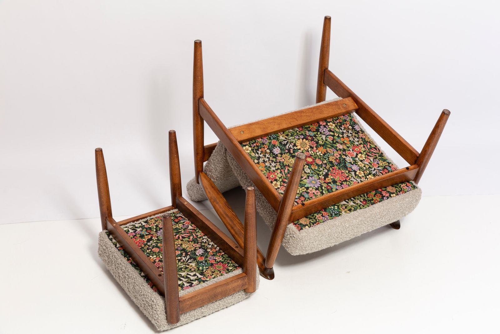 photo vintage Midcentury Gray Alpaca Wool Armchair And Stool, Edmund Homa, Poland, 1960s