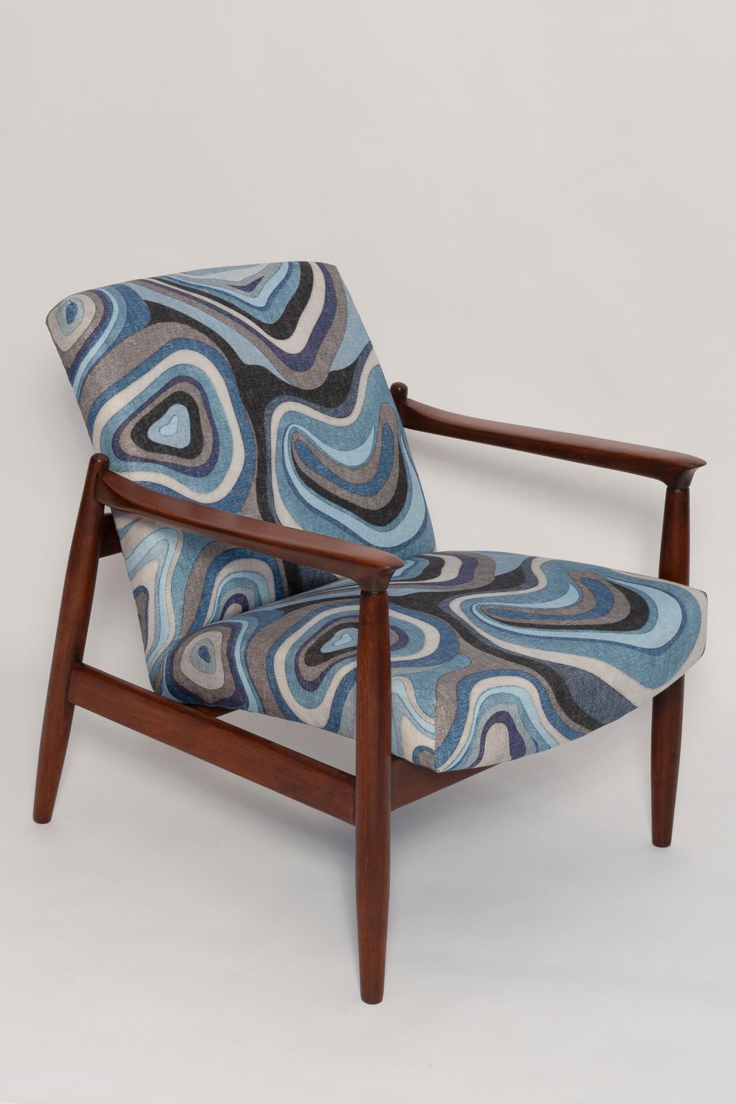 Set Van Twee Blauwe Linnen Mid Century Gfm 64 Fauteuils, Edmund Homa, Europa, Jaren 1960 photo for sale