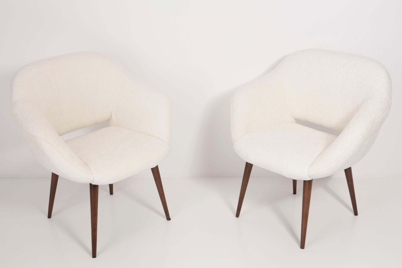 Pair Of Midcentury White Boucle Club Armchairs, 1960s photo furniture