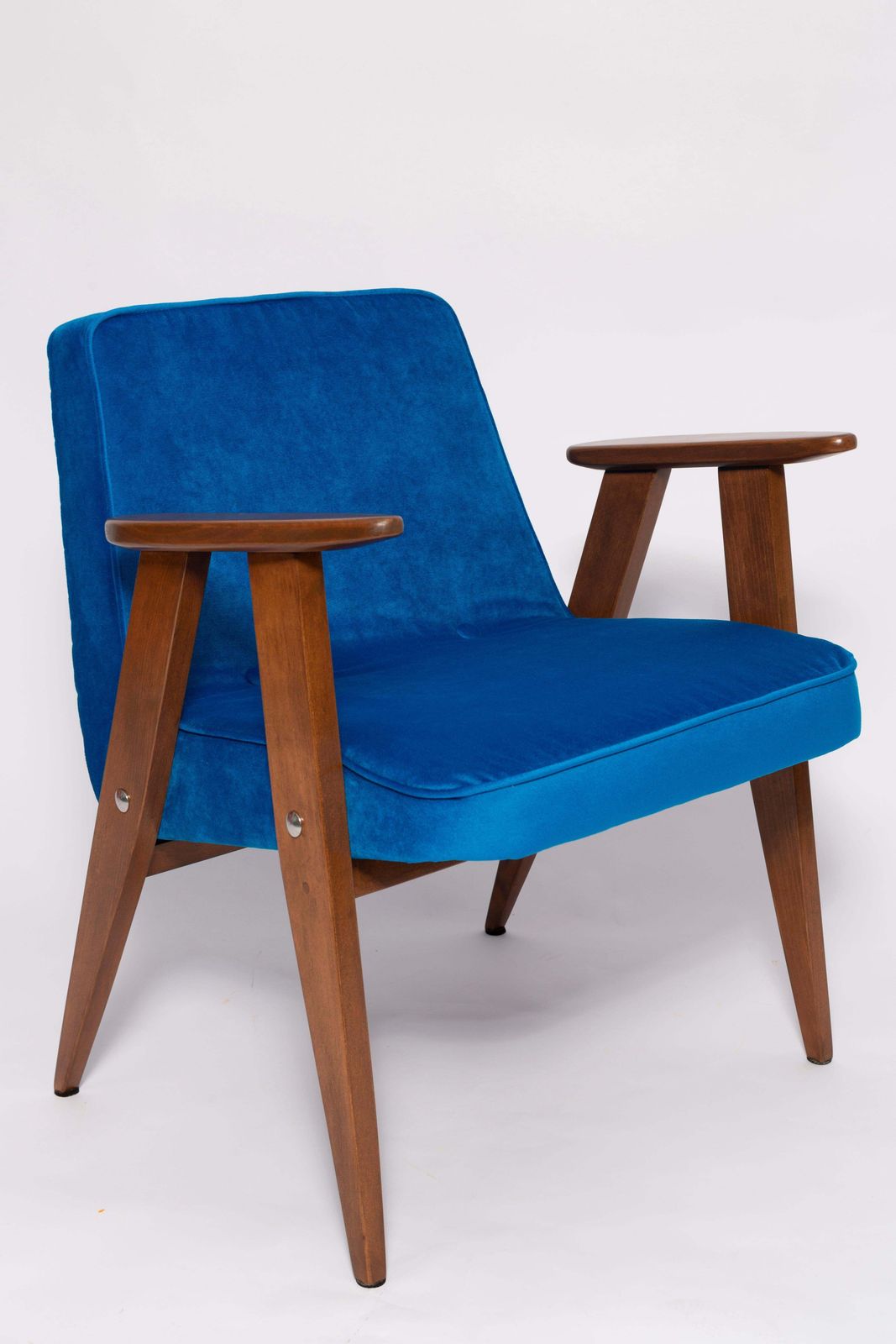 Pair Of Mid Century 366 Armchairs In Blue Velvet, Jozef Chierowski, Europe 1960 photo furniture