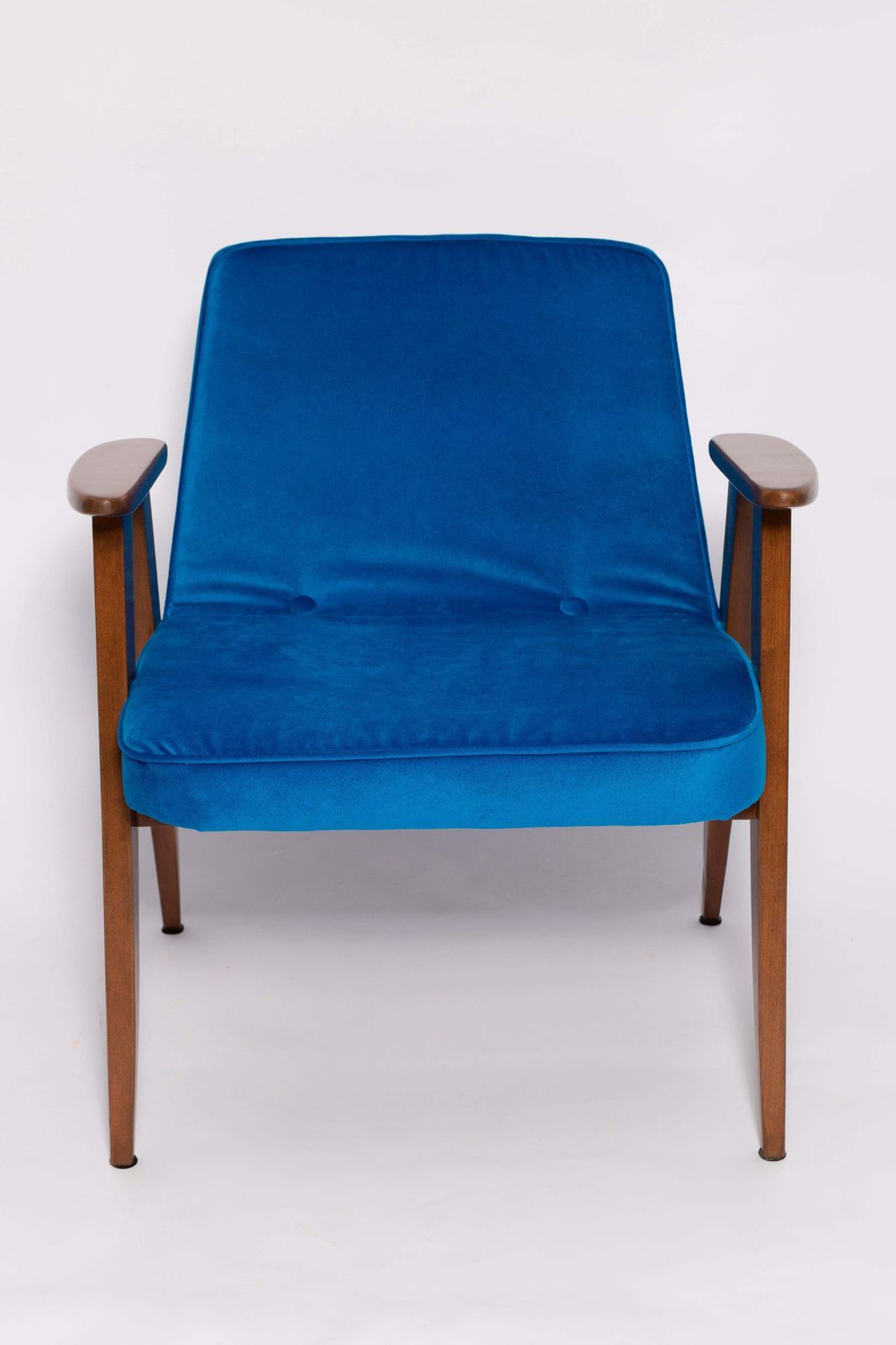 Furniture Pair Of Mid Century 366 Armchairs In Blue Velvet, Jozef Chierowski, Europe 1960 photo